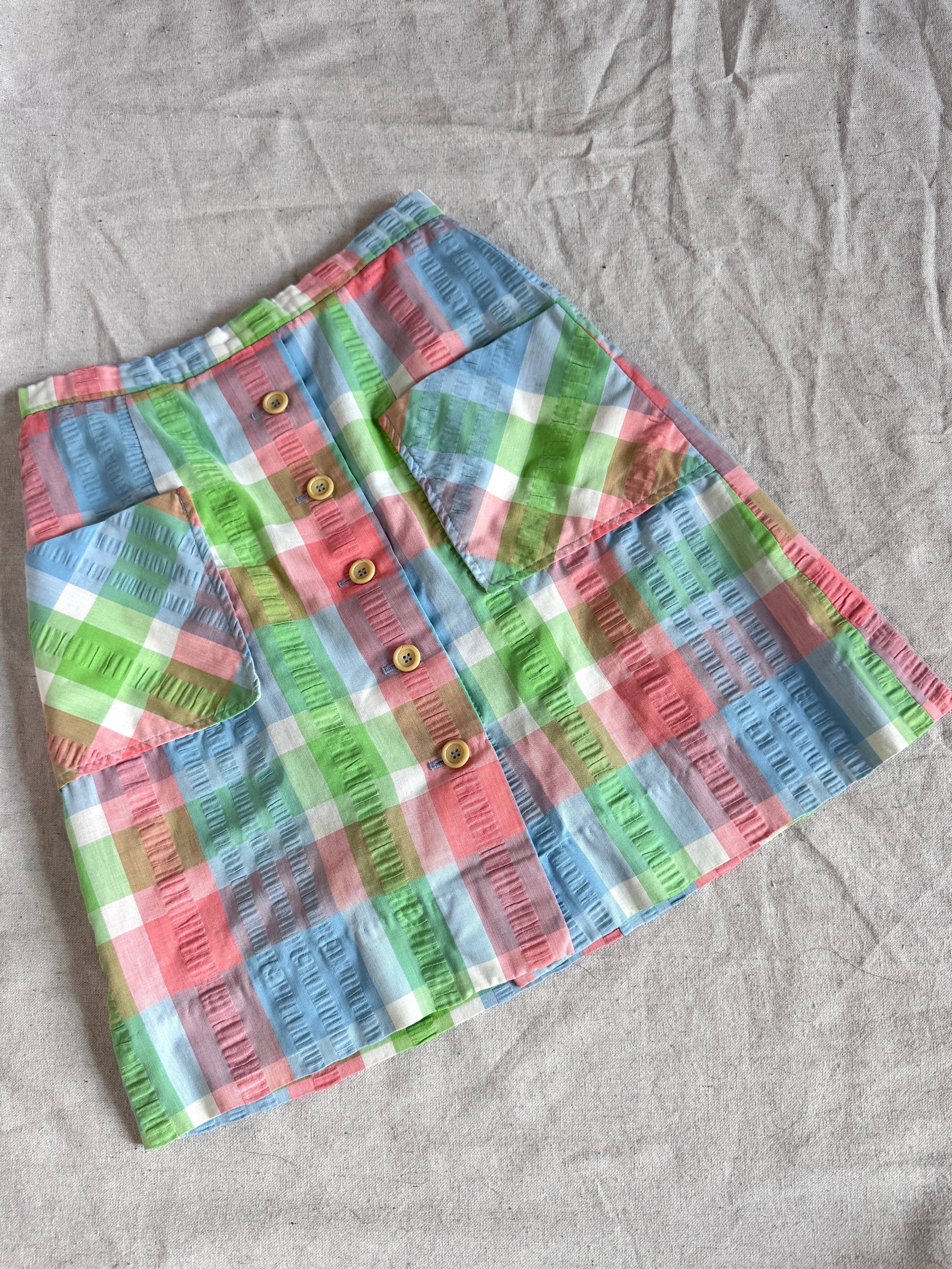 60s Preppy Plaid Mini Button Circle Skirt