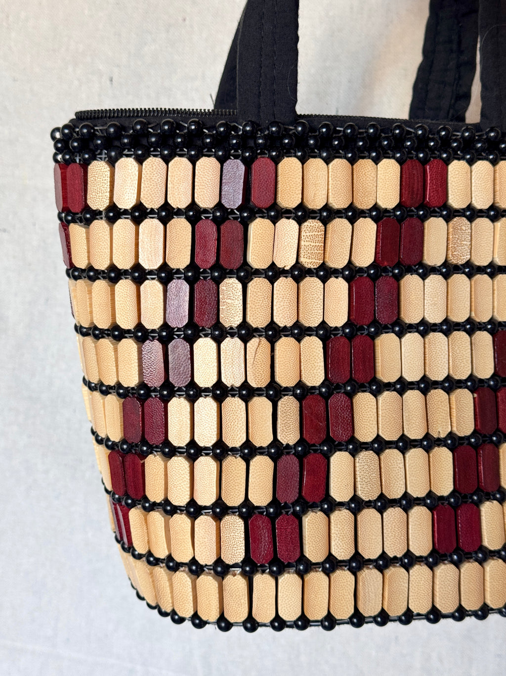 Vintage Wood Beaded Bucket Bag