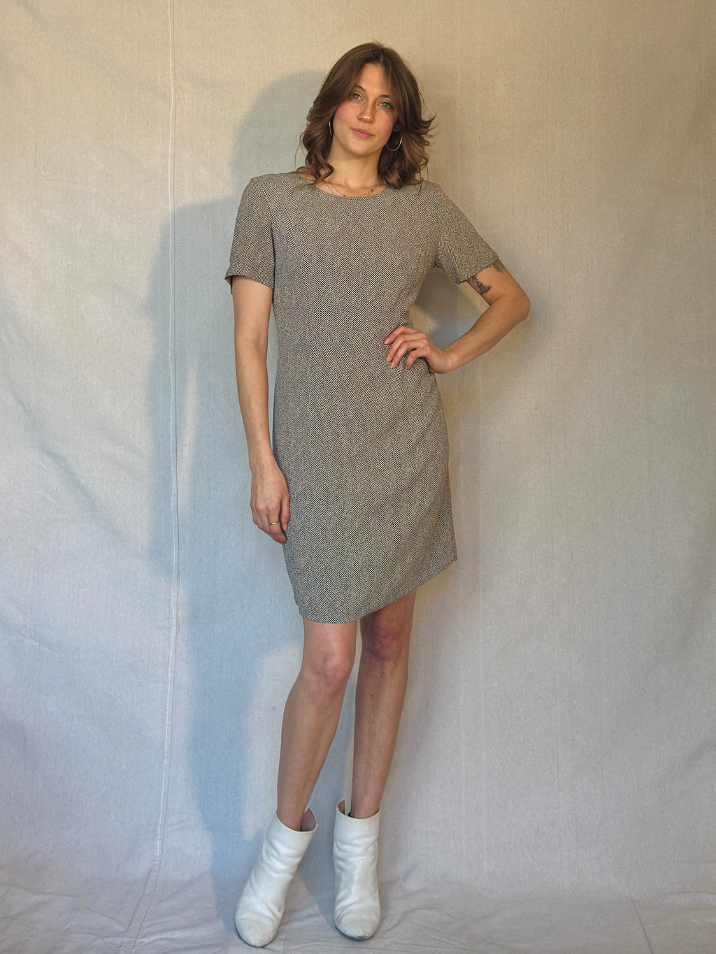 90s Brown Herringbone Laura Ashley Dress