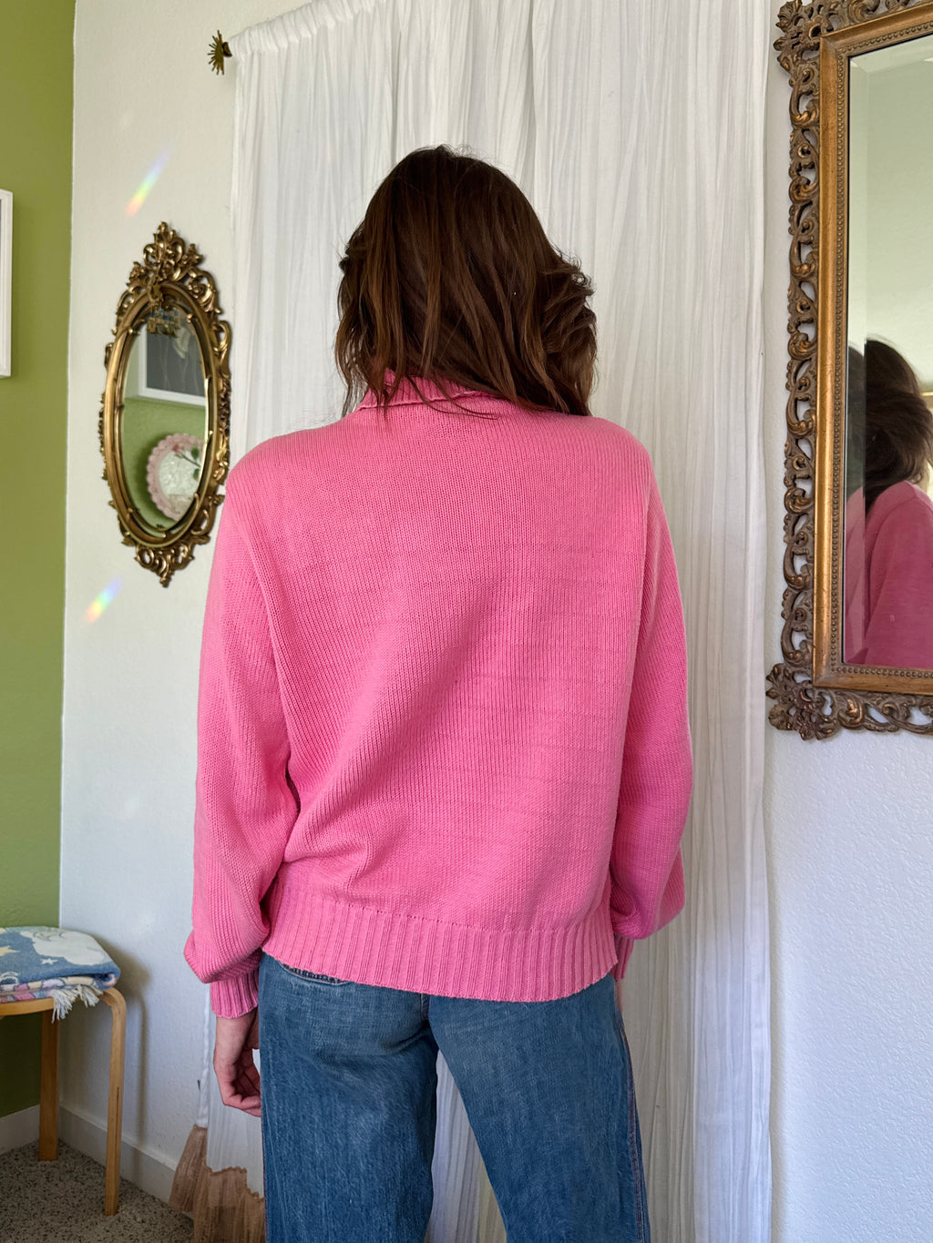 80s Barbie Pink Cotton Turtleneck Sweater