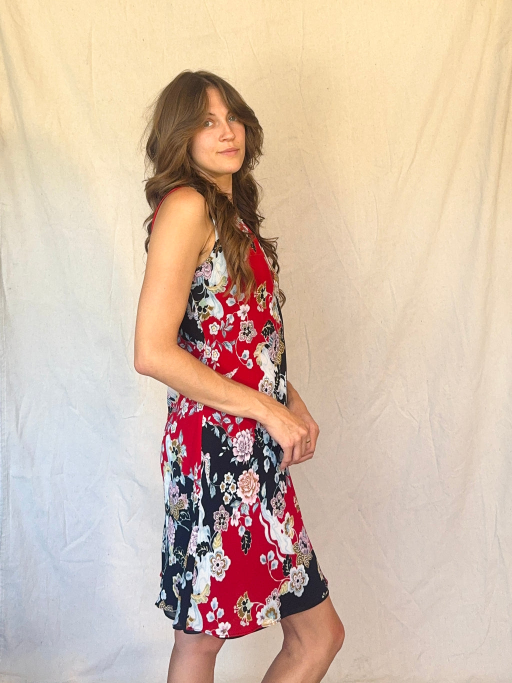 90s Black & Red Floral Butterfly Whimsigoth Chiffon Mini Dress