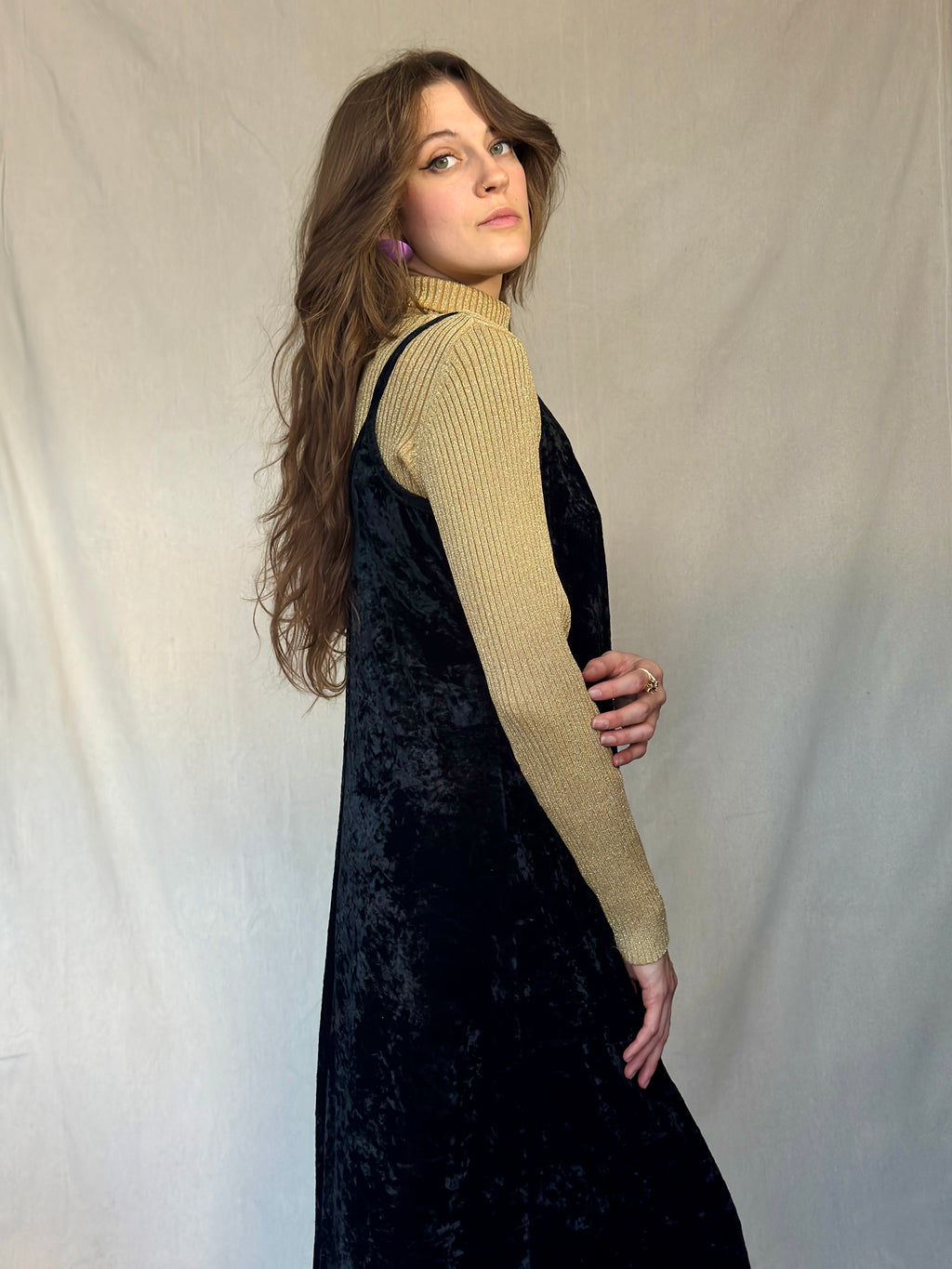 90s Strappy Crushed Velvet Maxi Dress