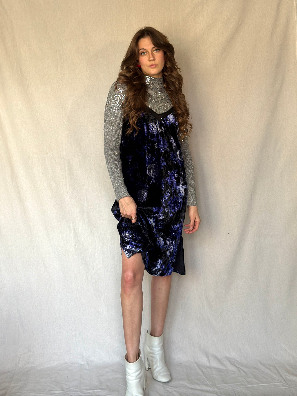 Y2K Crushed Velvet Floral Slip Dress