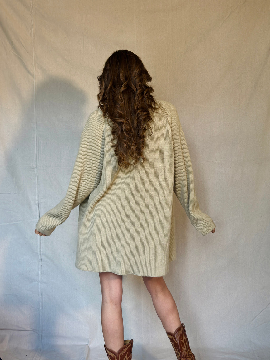 Y2K Light Beige Preppy Ribbed Cardigan Sweater