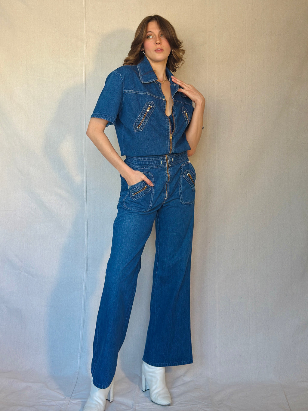 70s Vintage Denim Bell Bottom Jumpsuit