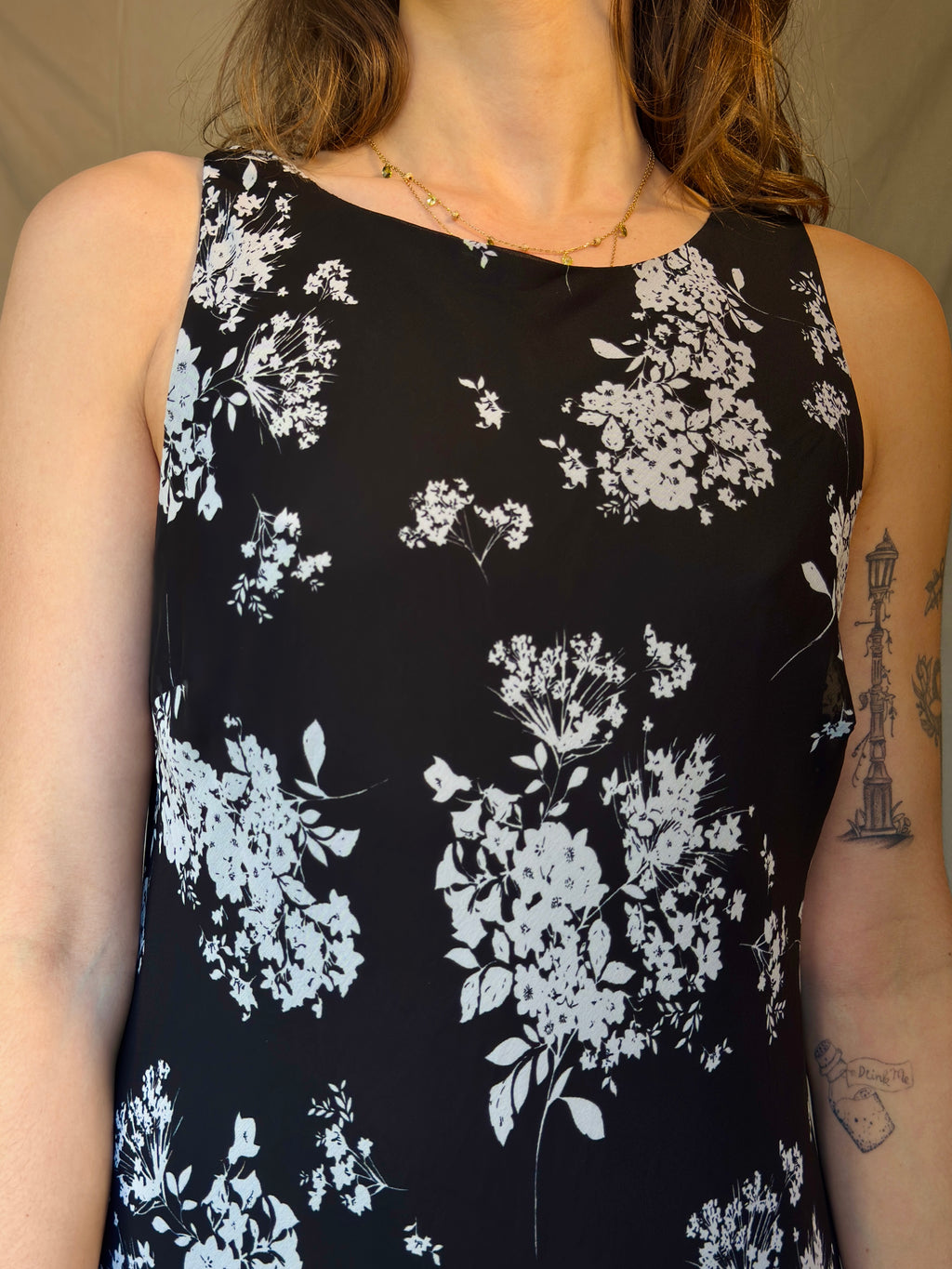Vintage Black & White Floral Ruffle Dress