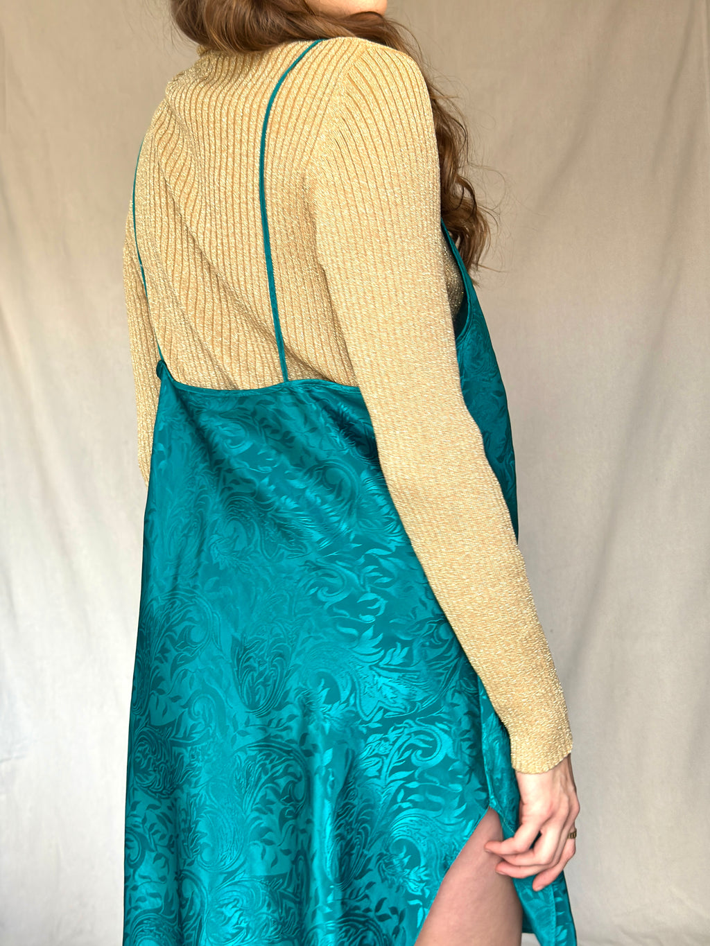 80s Gold Lurex Ribbed Turtleneck Sweater