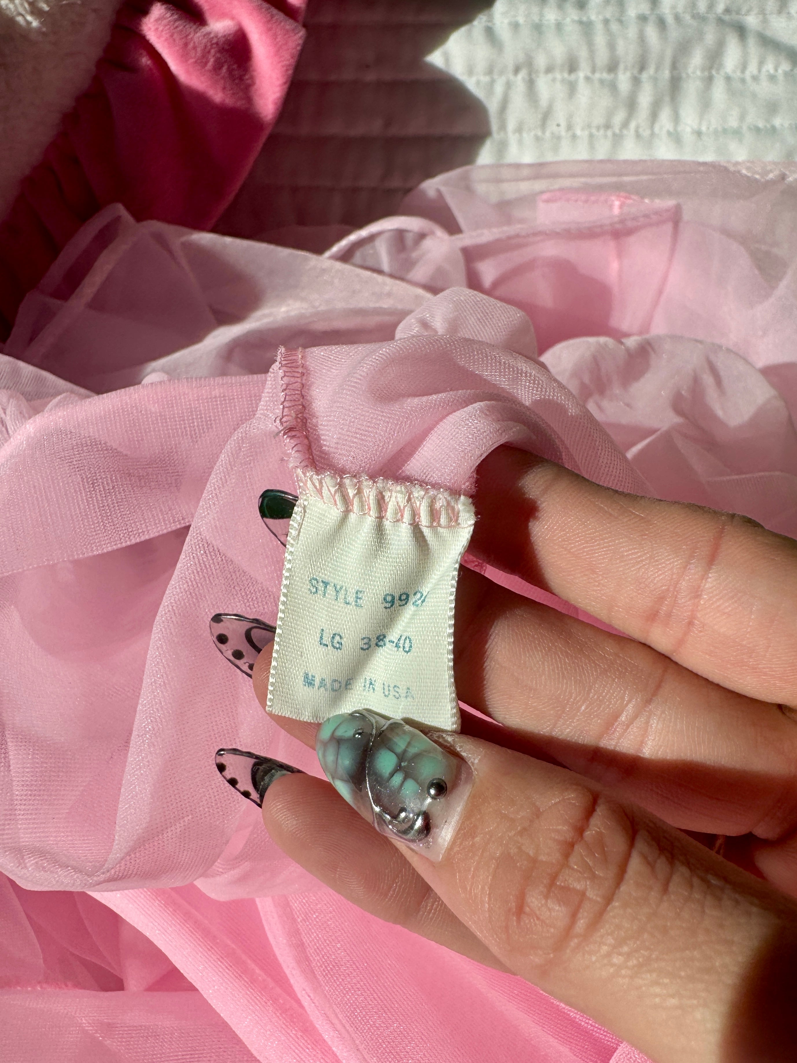 60s Pink Dayglo Nylon Hibiscus Flower Neglige & Peignoir Set