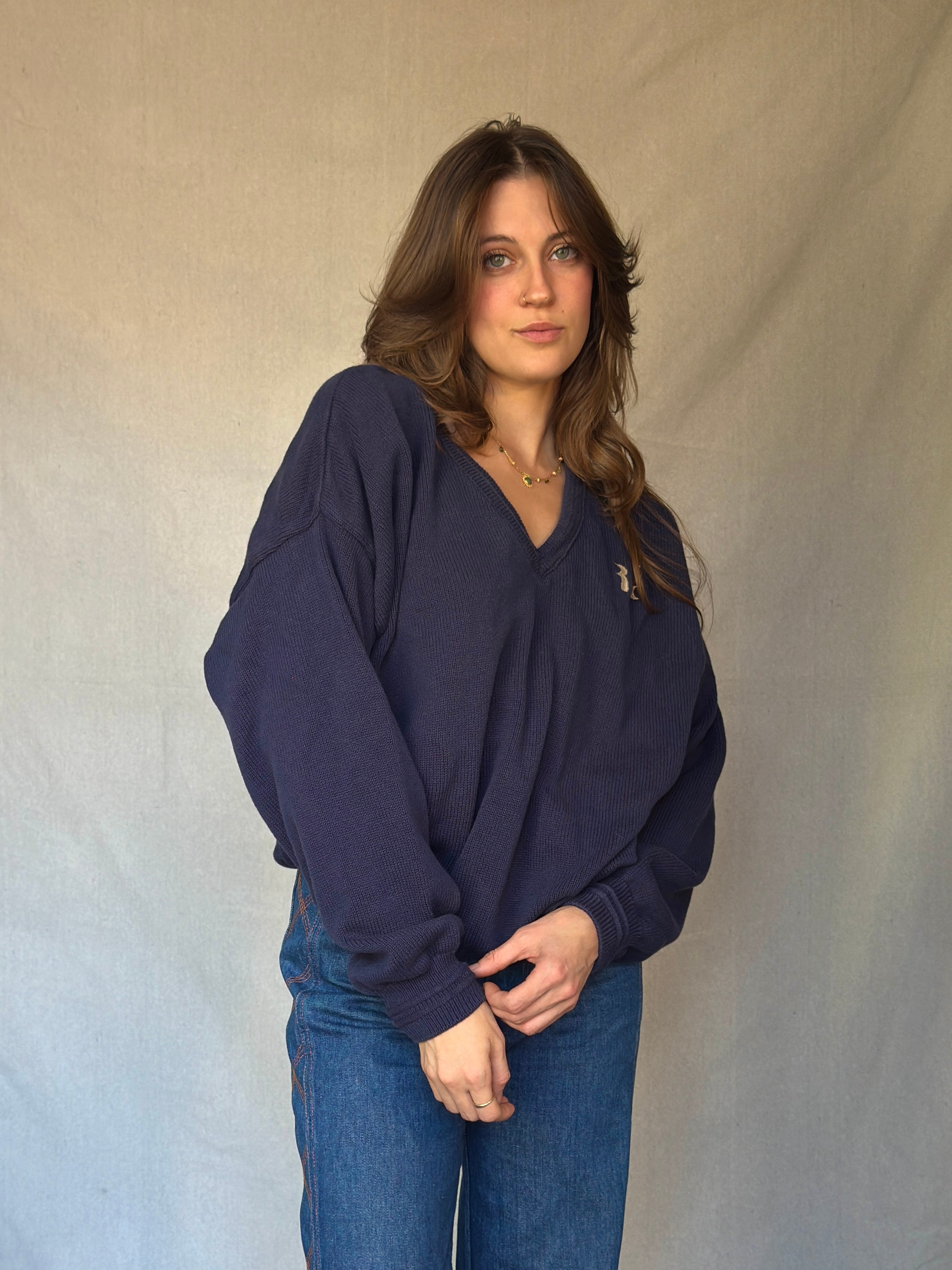 90s Navy Blue Cotton Sweater