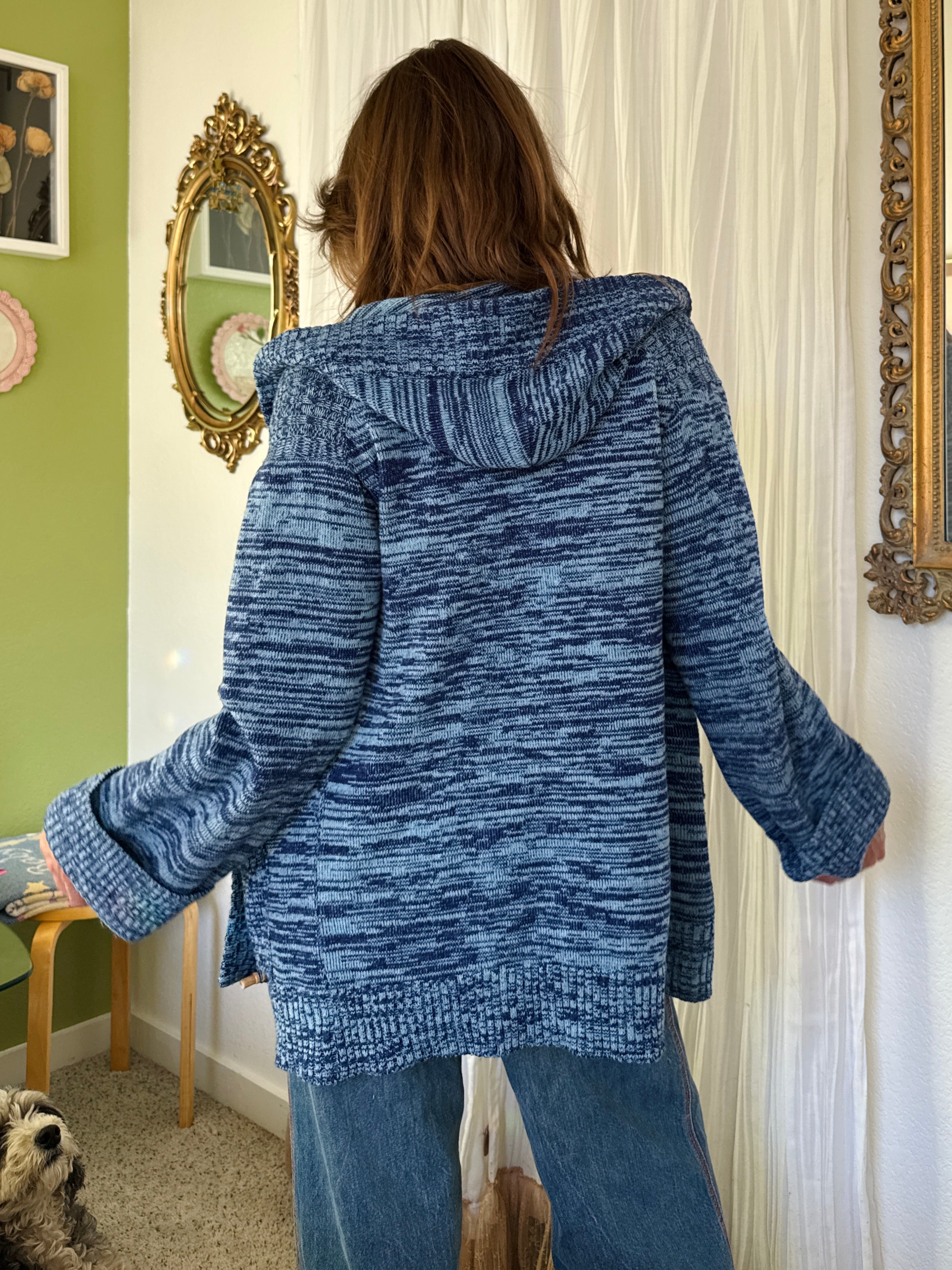 70s Blue Space Dye Hooded Toggle Sweater