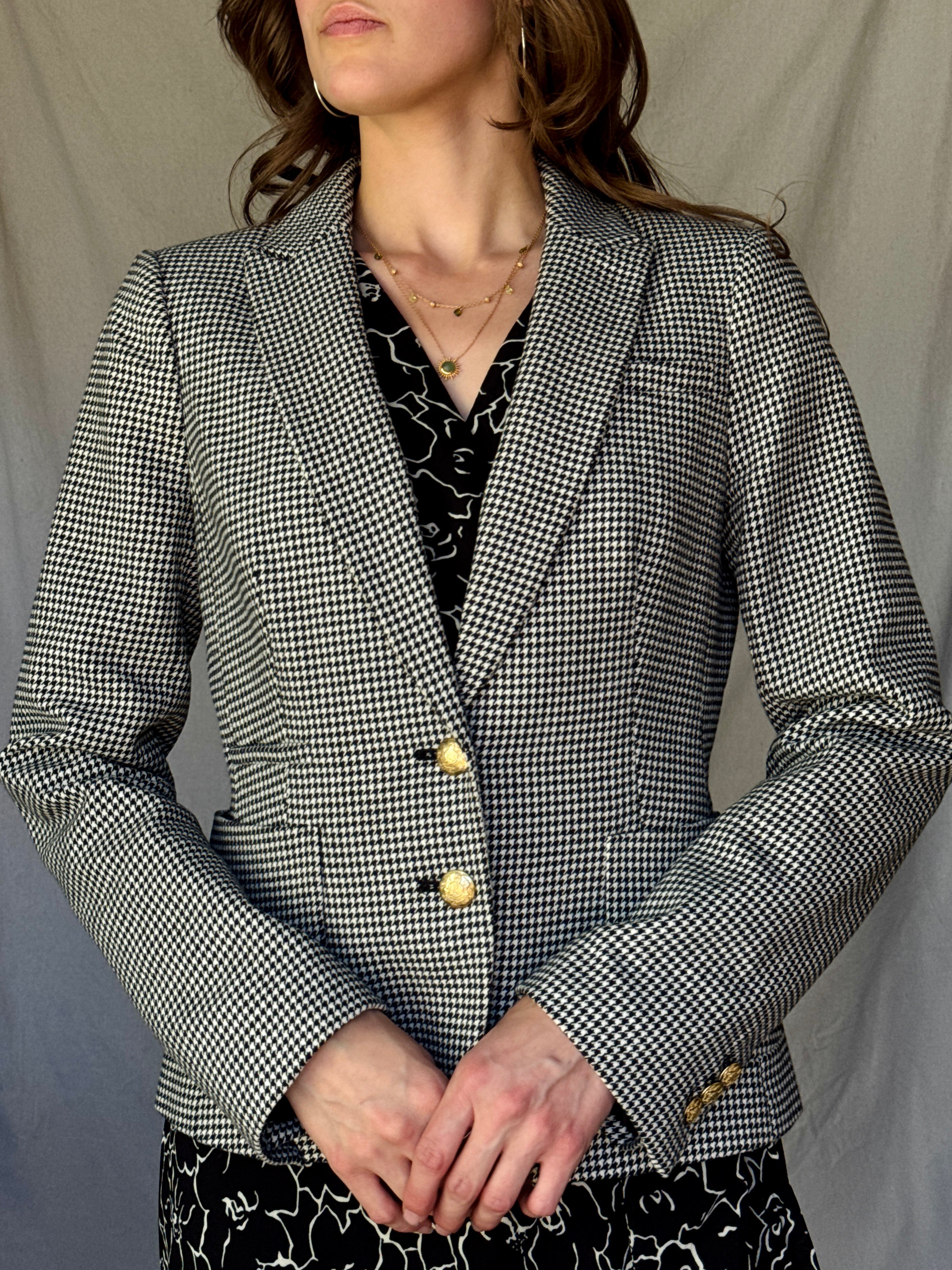 Black & White Houndstooth Cotton Blazer (Modern)