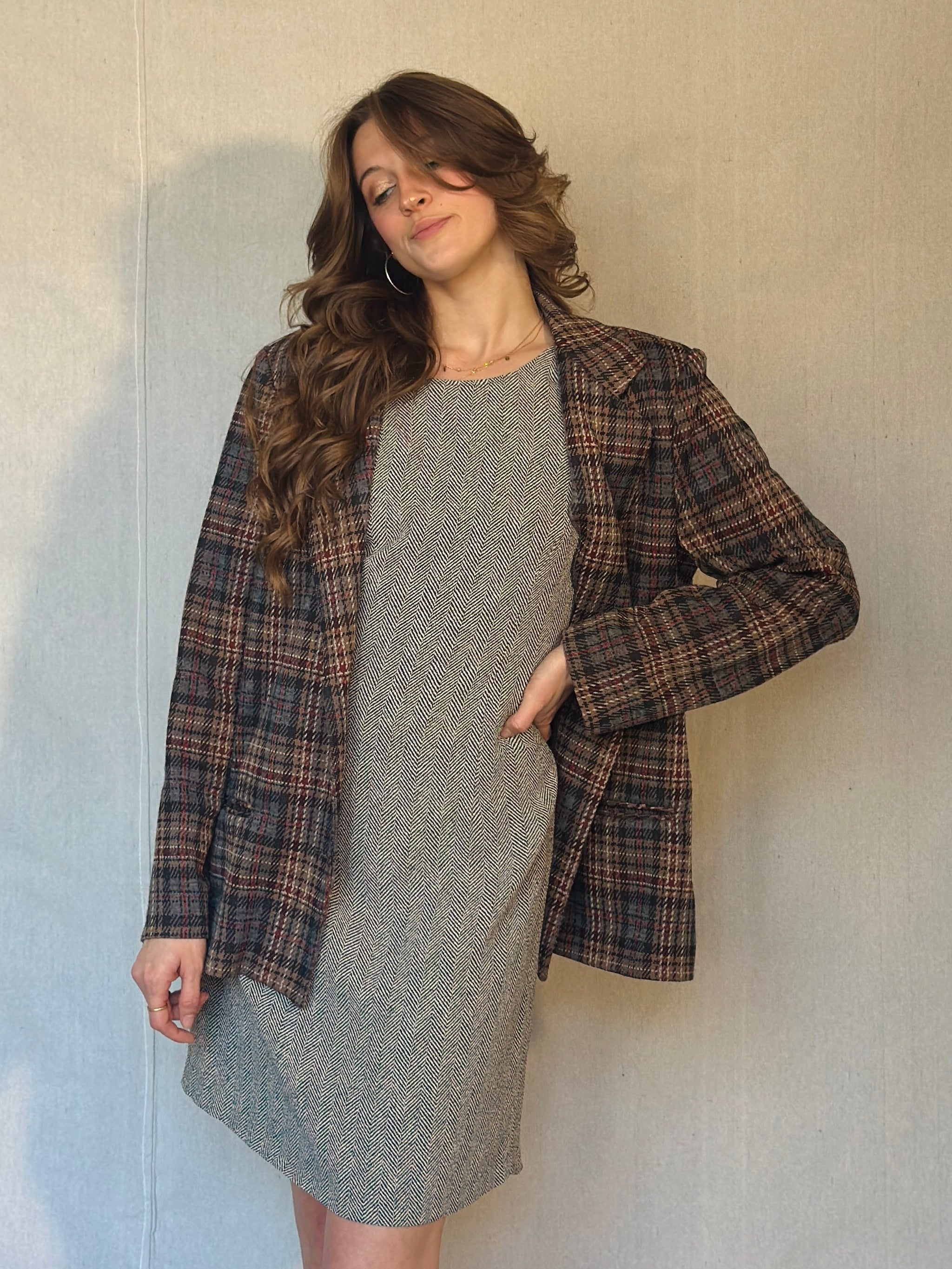 70s Brown Plaid Blazer