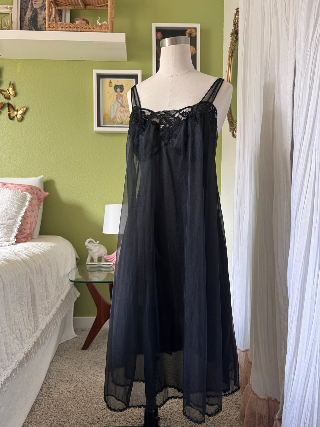 60s Sheer Black Nylon Negligee & Peignoir Set