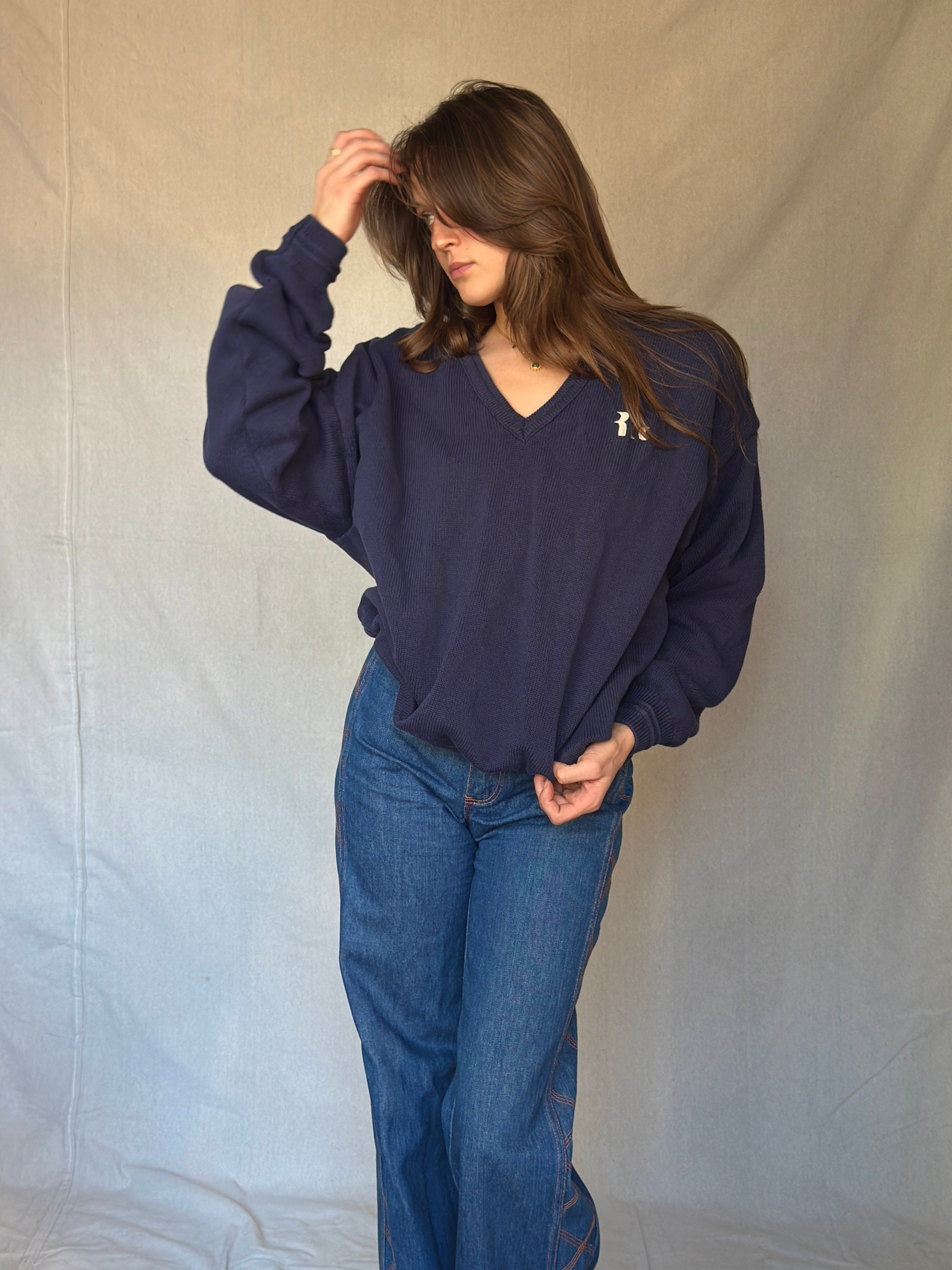 90s Navy Blue Cotton Sweater