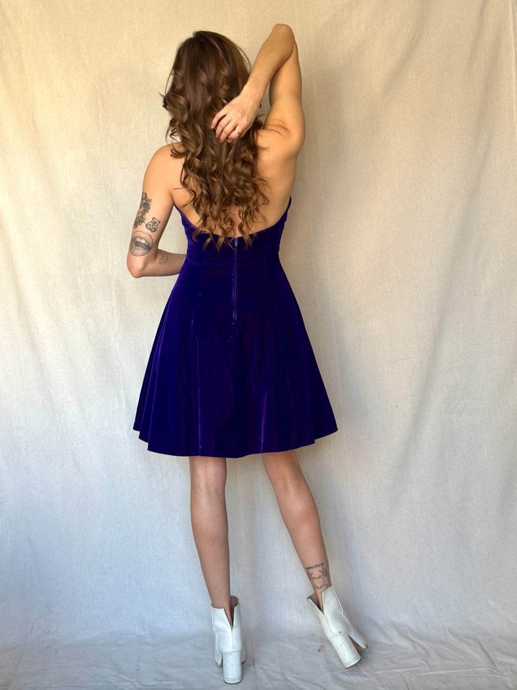 90s Purple Velvet Halter Mini Cocktail Dress