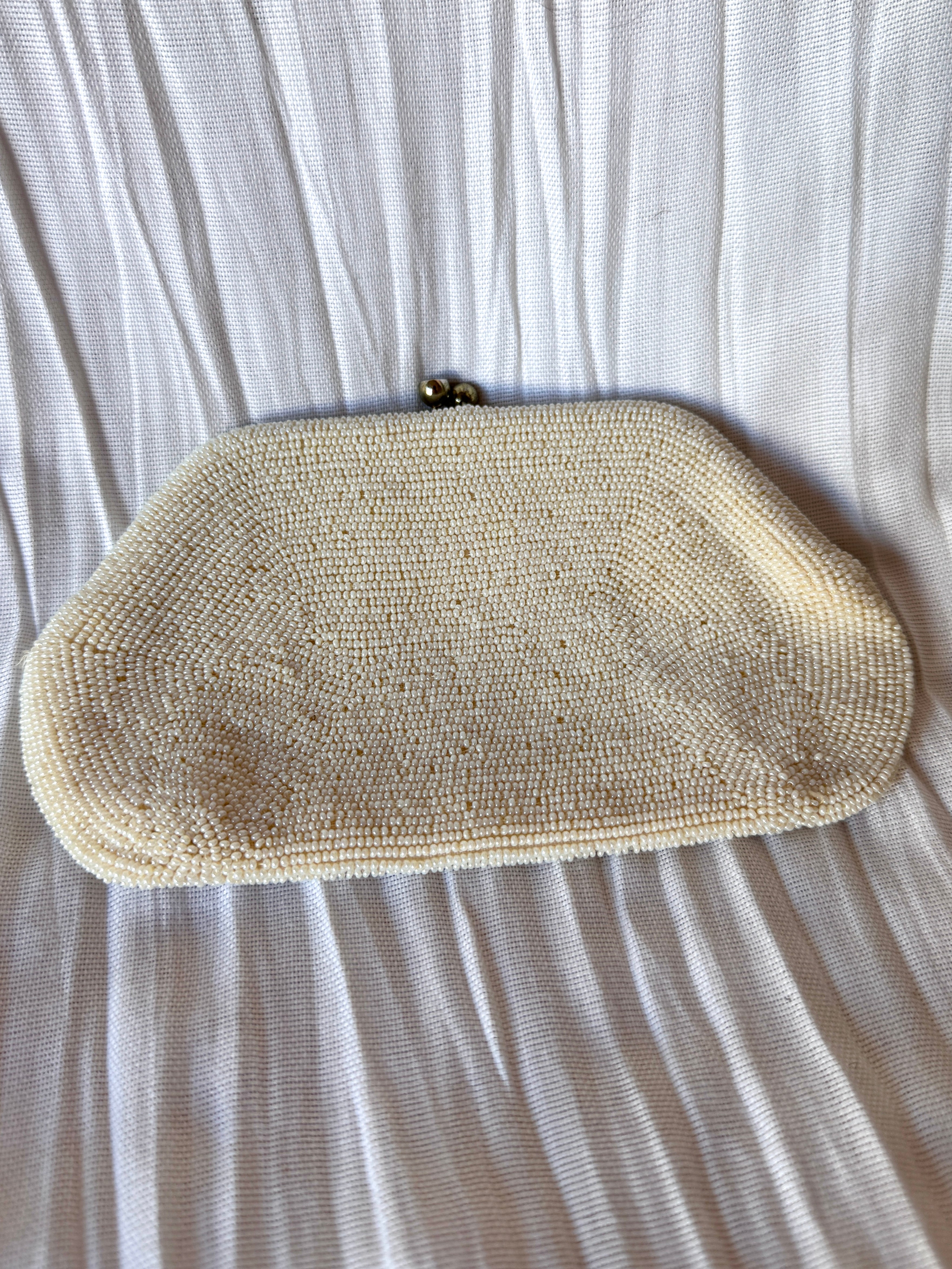 Vintage White Pearl Hand Beaded Clutch