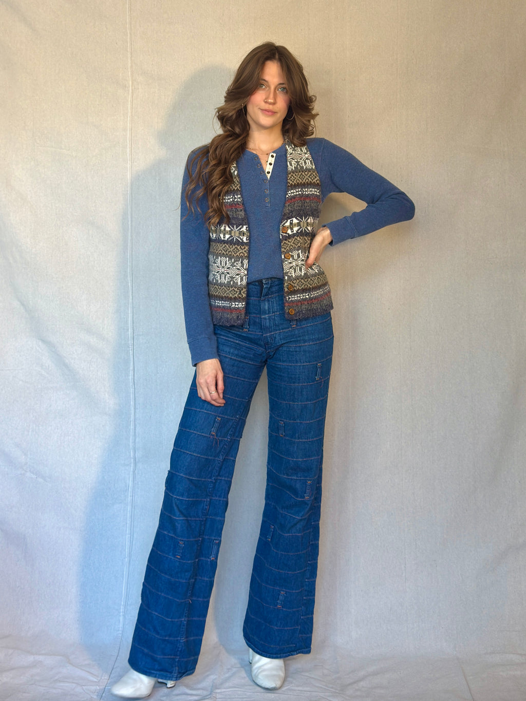 80s Fuzzy Button Up Sweater Vest