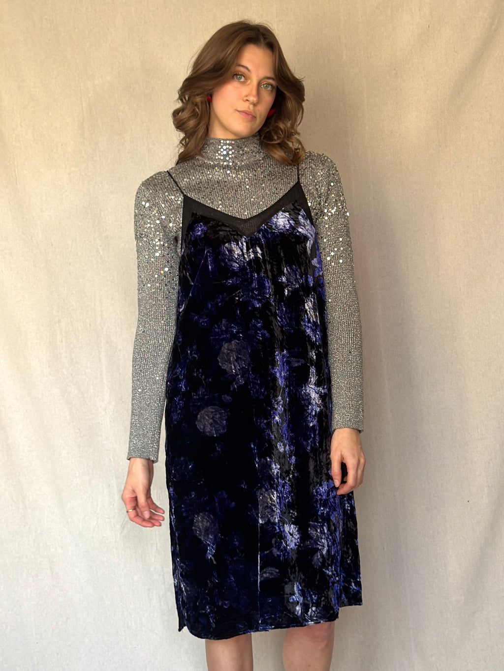 Y2K Crushed Velvet Floral Slip Dress