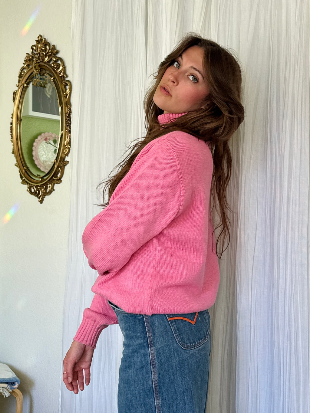 80s Barbie Pink Cotton Turtleneck Sweater