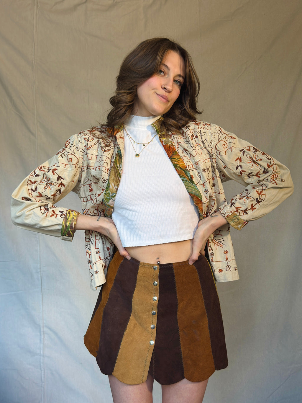 90s Light Brown Embroidered Jacket