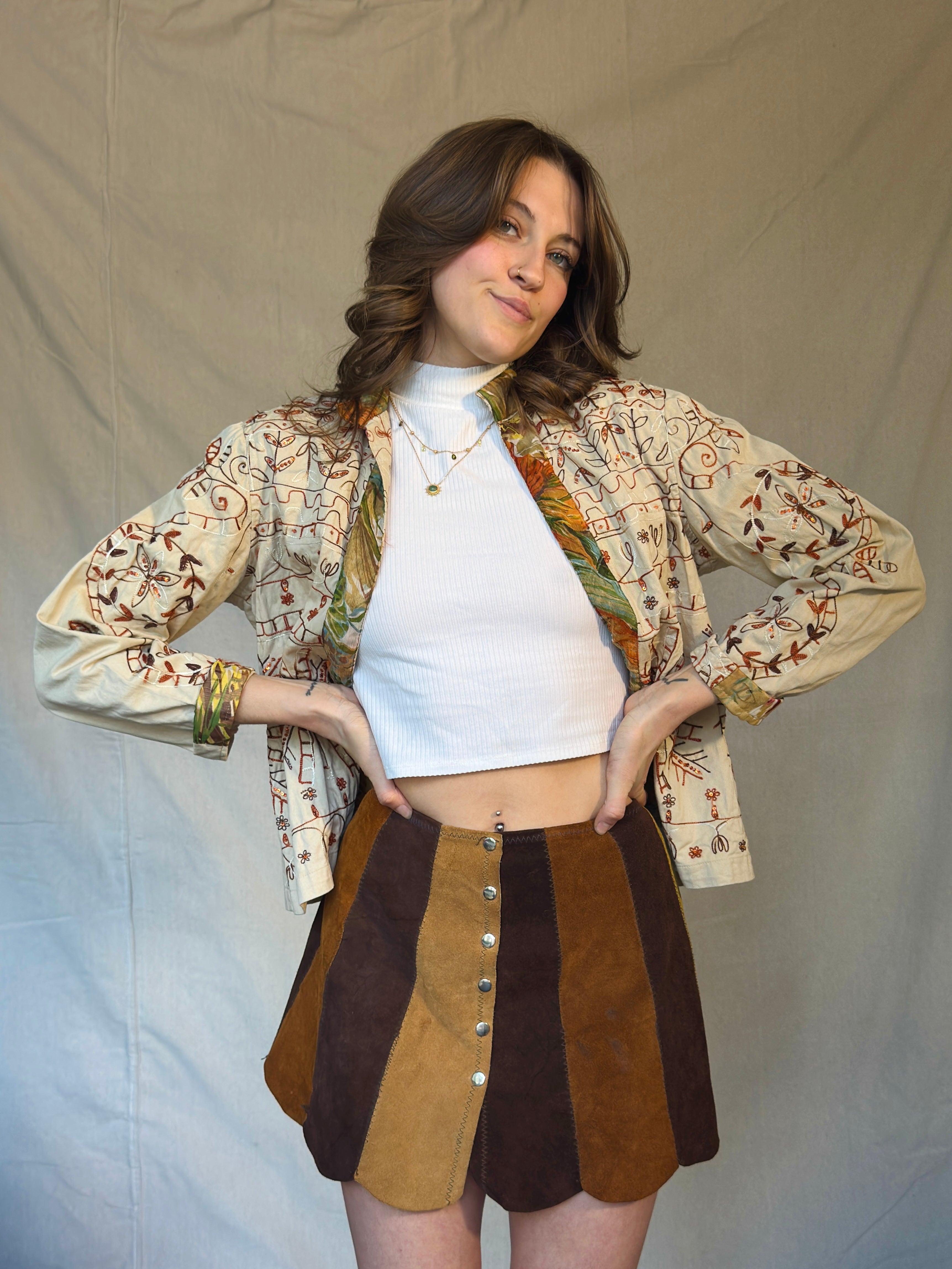 90s Light Brown Embroidered Jacket