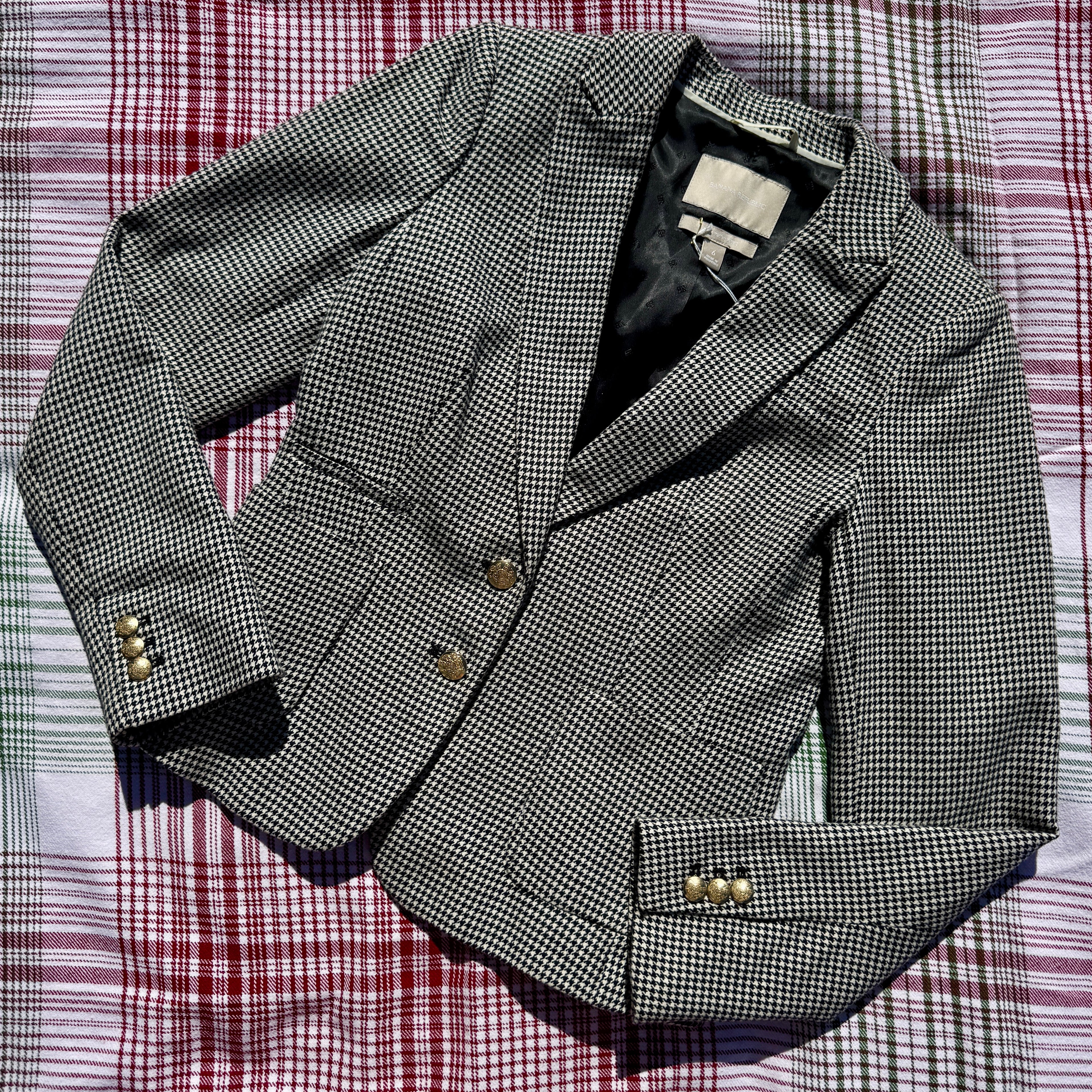 Black & White Houndstooth Cotton Blazer (Modern)