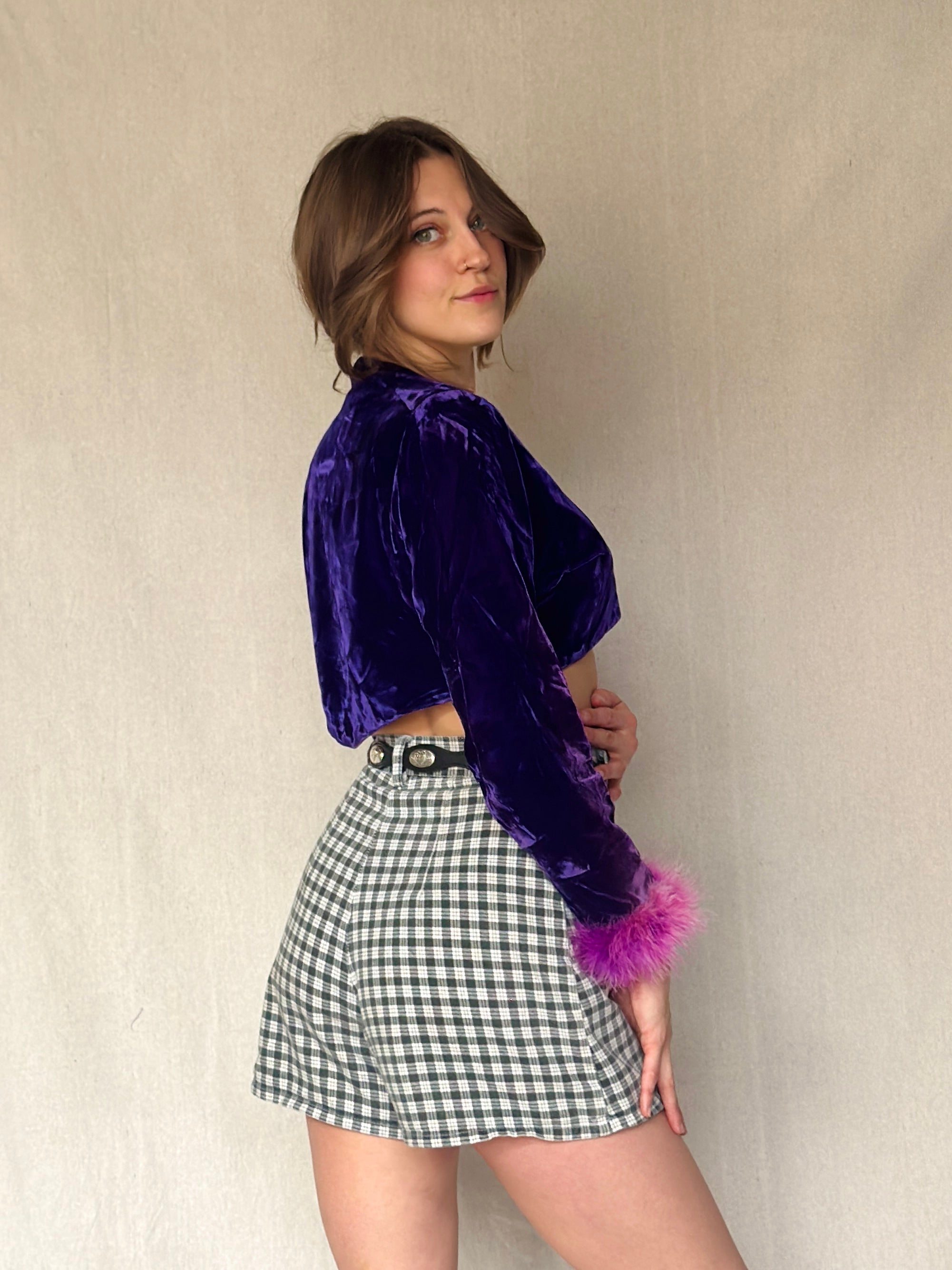 70s Purple Velvet Boa Jacket