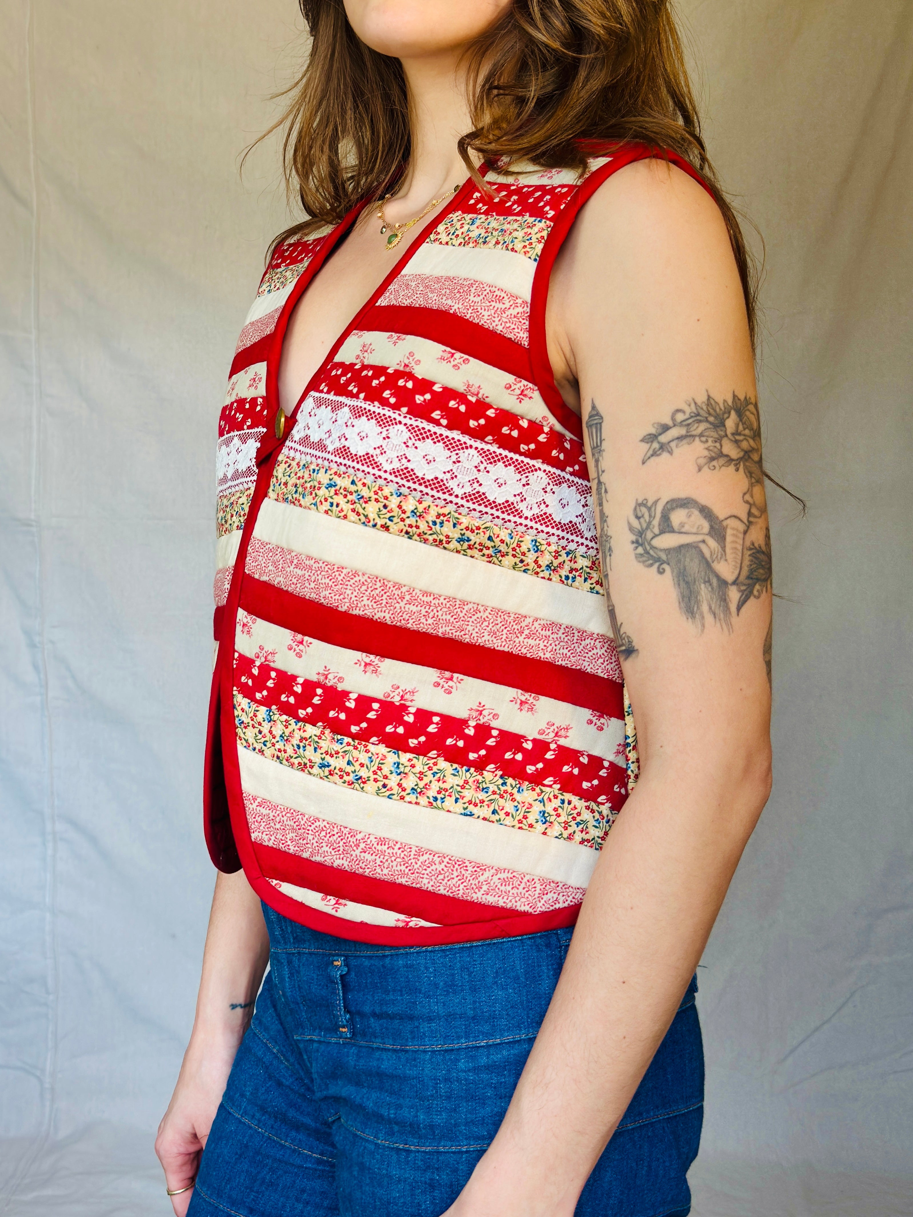 80s Red Quilt Patchwork Vest