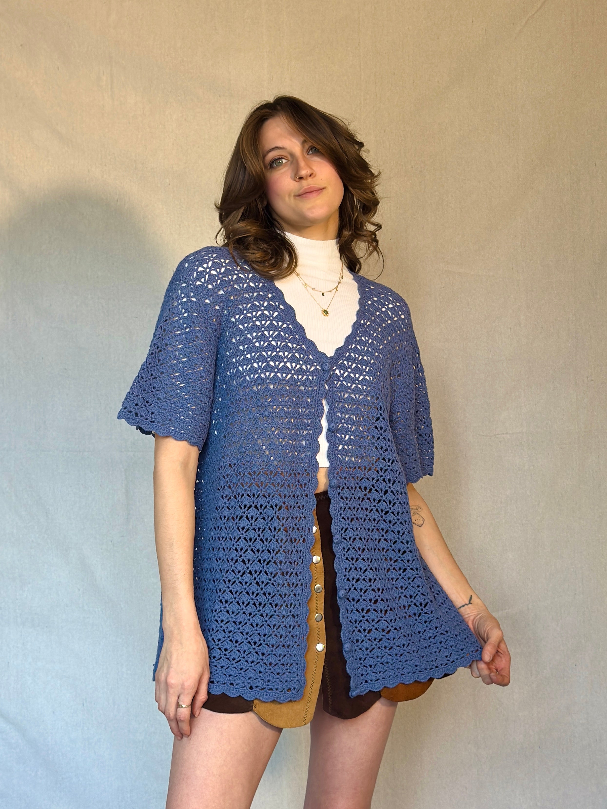 90s Blue Open Knit Cardigan