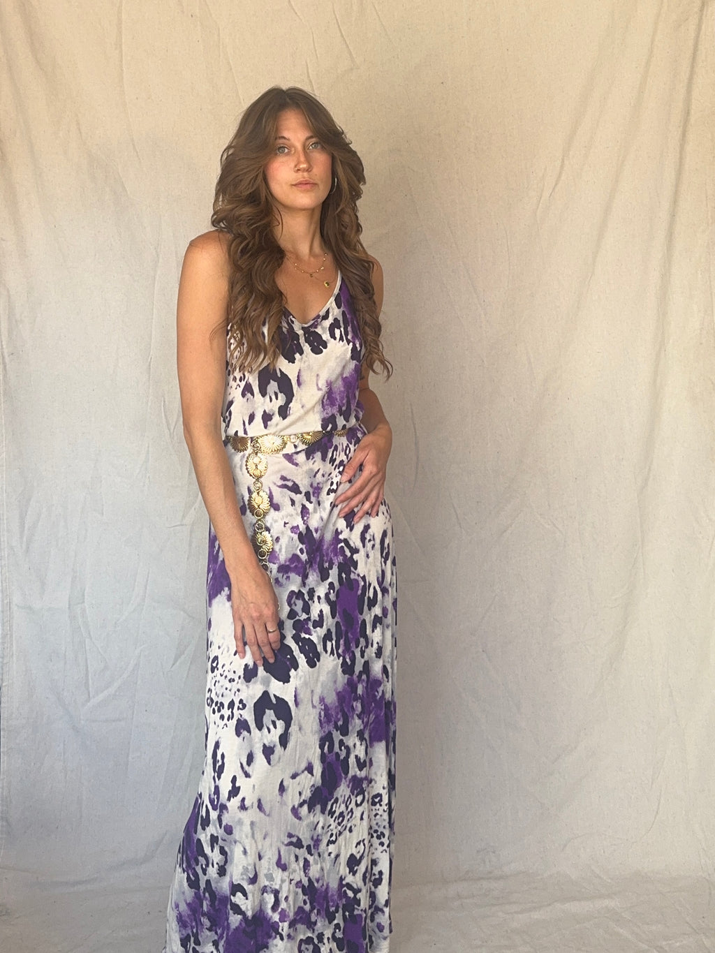 90s Purple Leopard Print Maxi Slip Dress