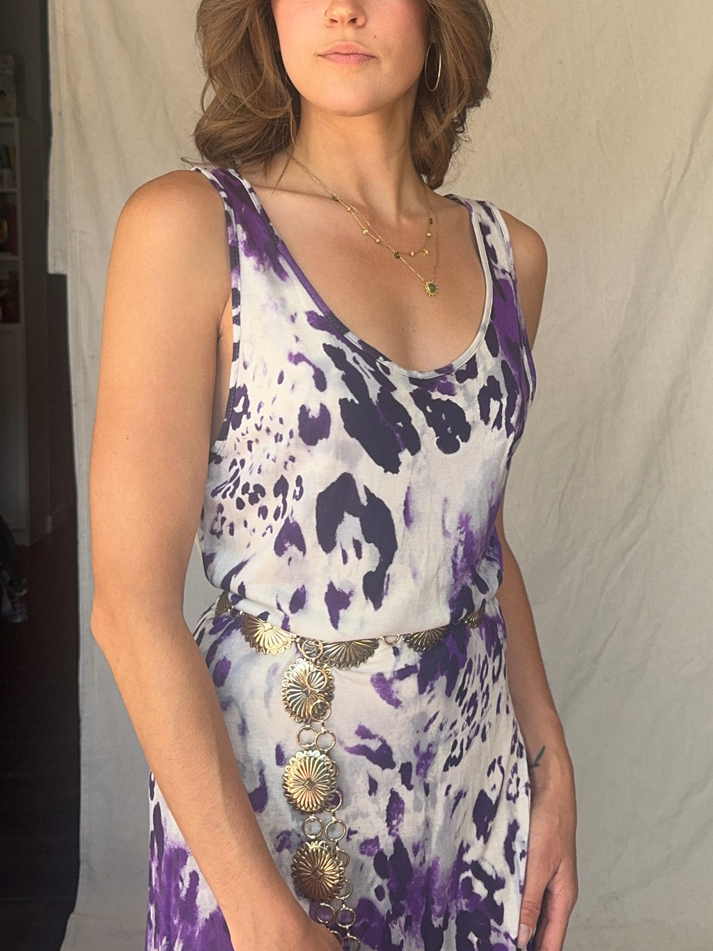 90s Purple Leopard Print Maxi Slip Dress