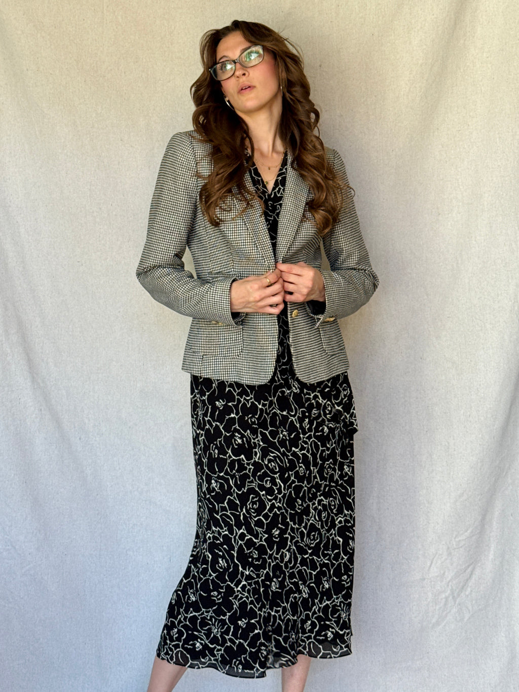 Black & White Houndstooth Cotton Blazer (Modern)
