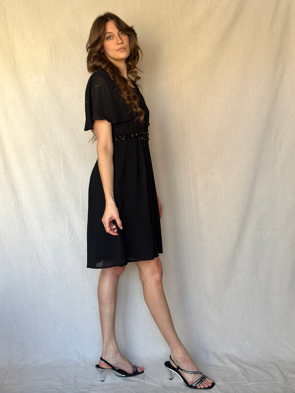 90s Mini Black Beaded Babydoll Dress