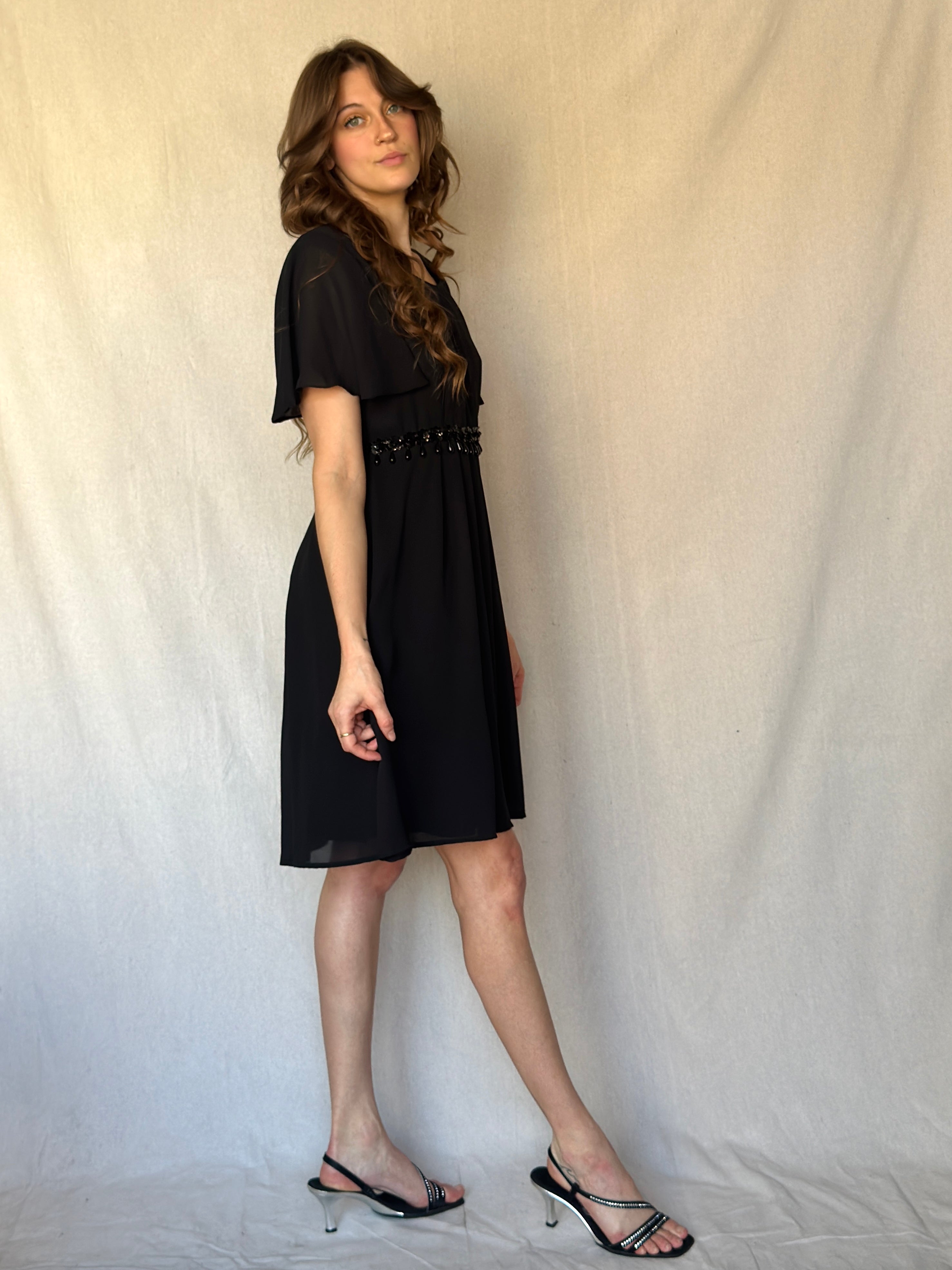 90s Mini Black Beaded Babydoll Dress