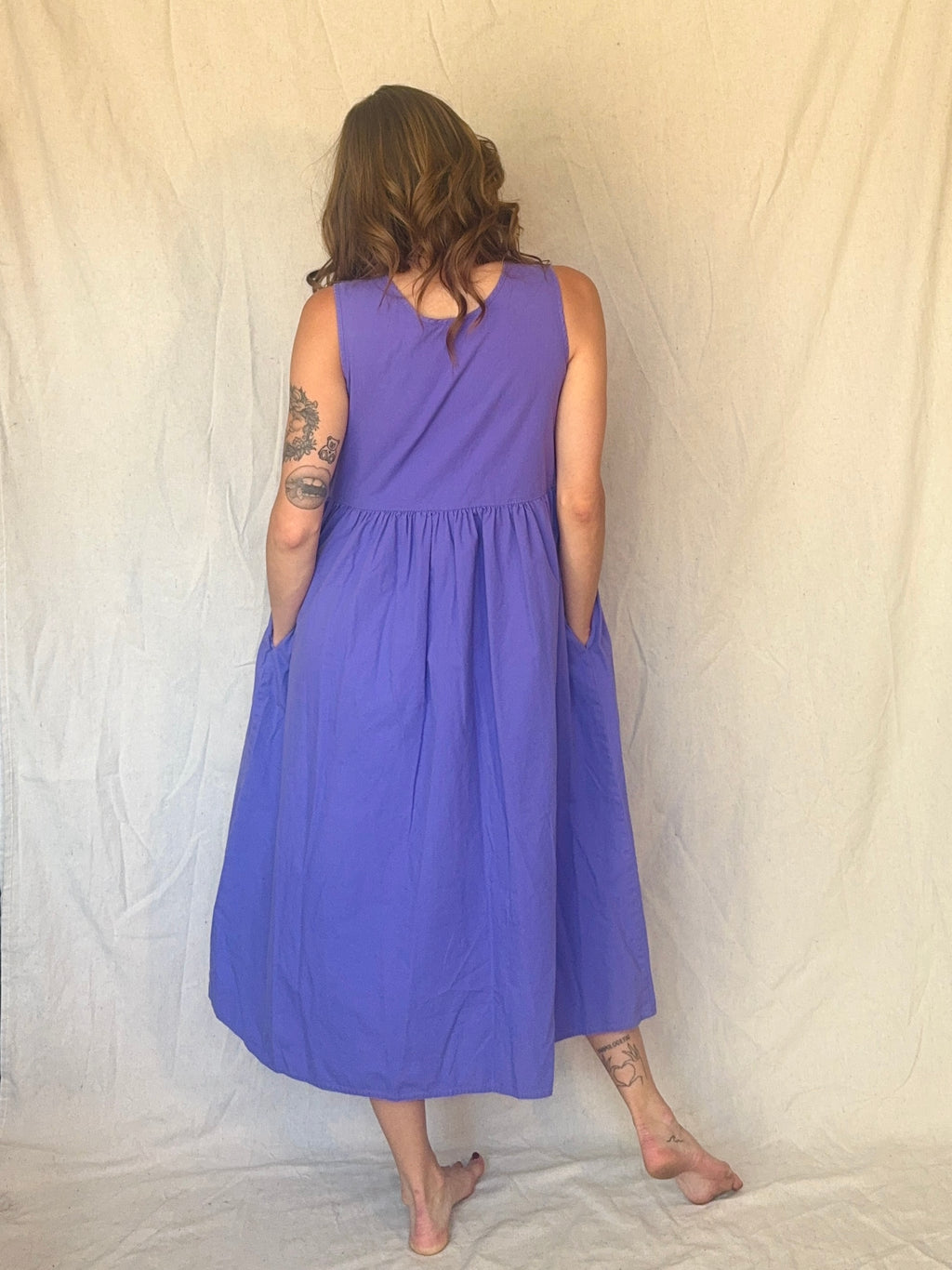 80s Periwinkle Purple Cotton Button Up Pinafore Jumper Dress