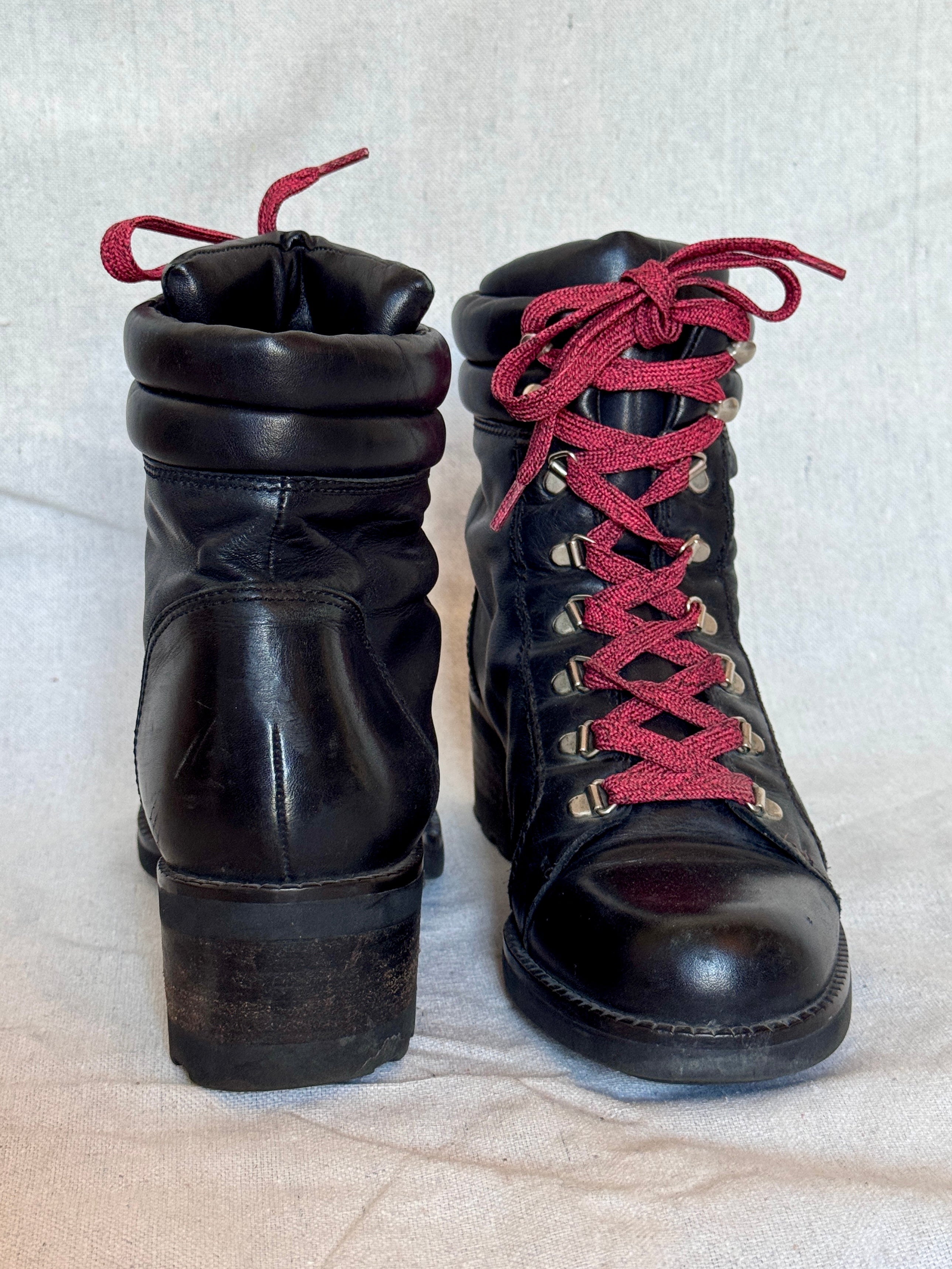 90s Nine West Black Leather Lace Up Combat Boots