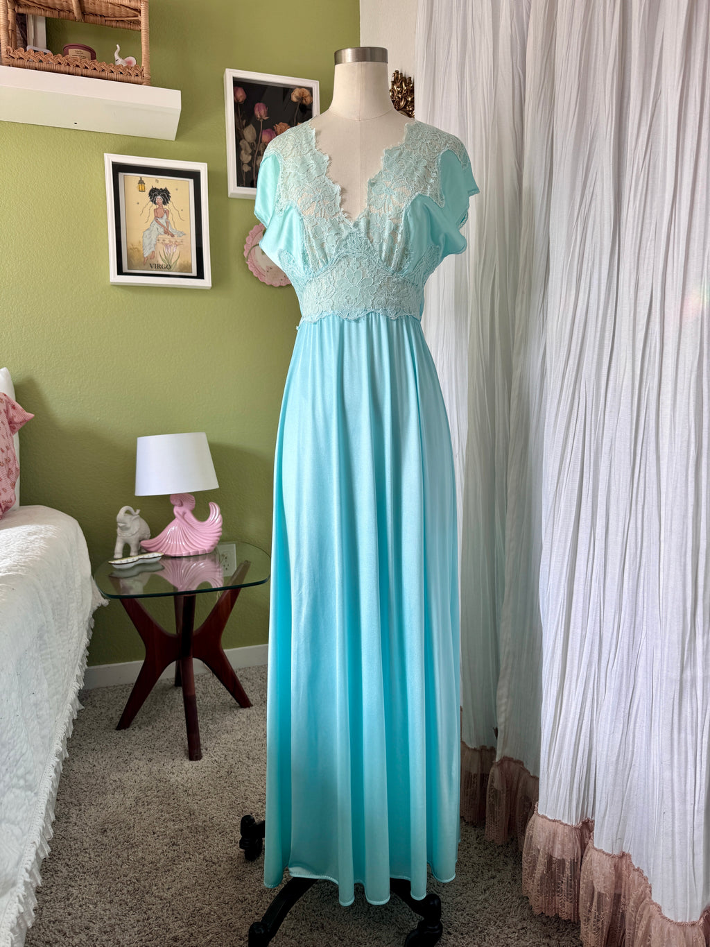 70s Turquoise Blue Nylon Neglige & Peignoir Set