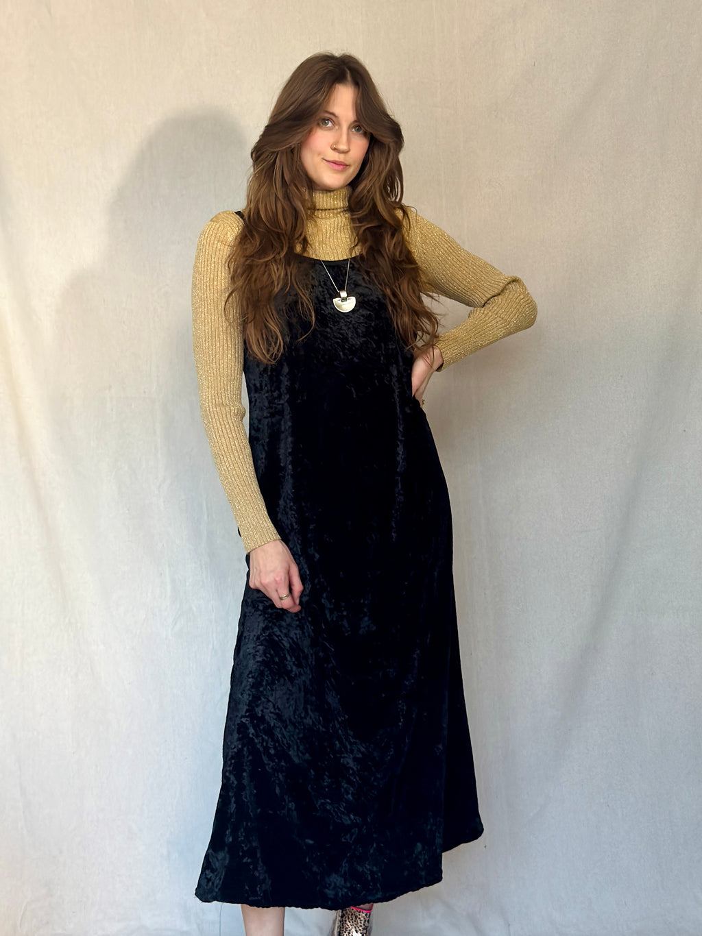 90s Strappy Crushed Velvet Maxi Dress