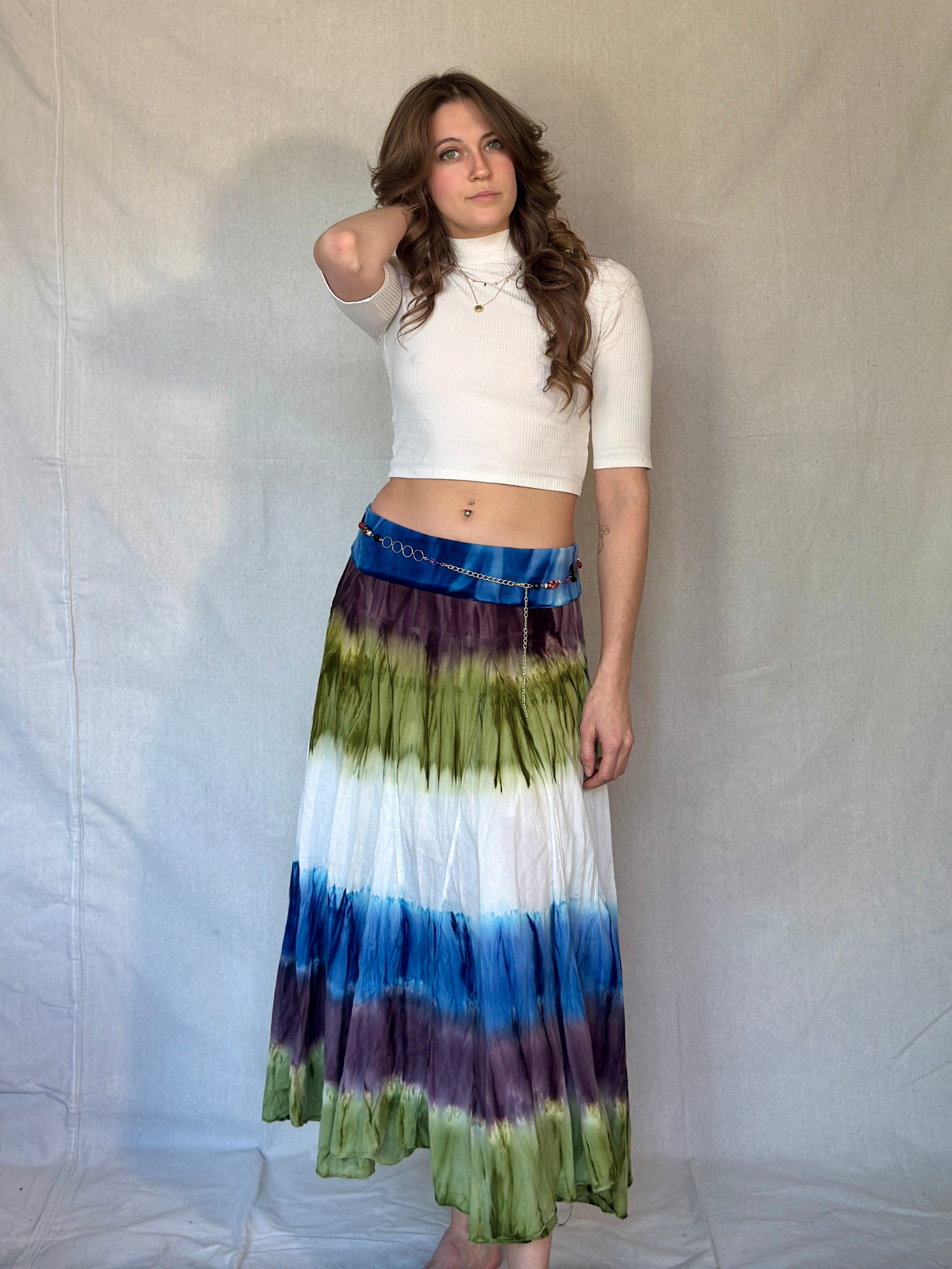 Vintage Flowy Tie Dye Midi Skirt