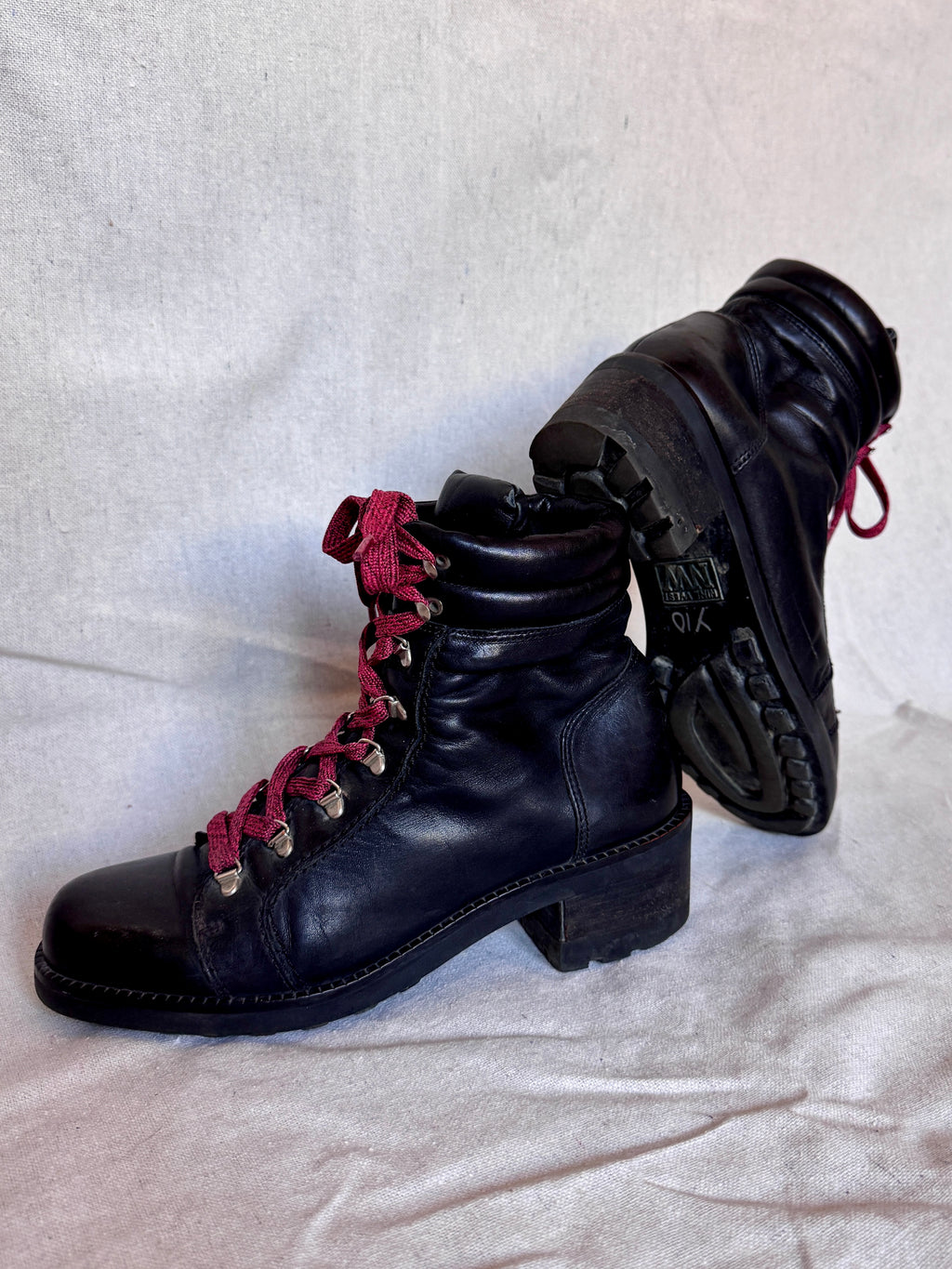 90s Nine West Black Leather Lace Up Combat Boots