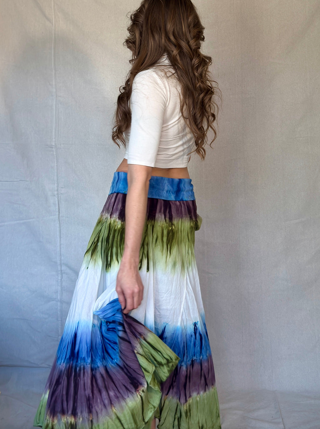Vintage Flowy Tie Dye Midi Skirt