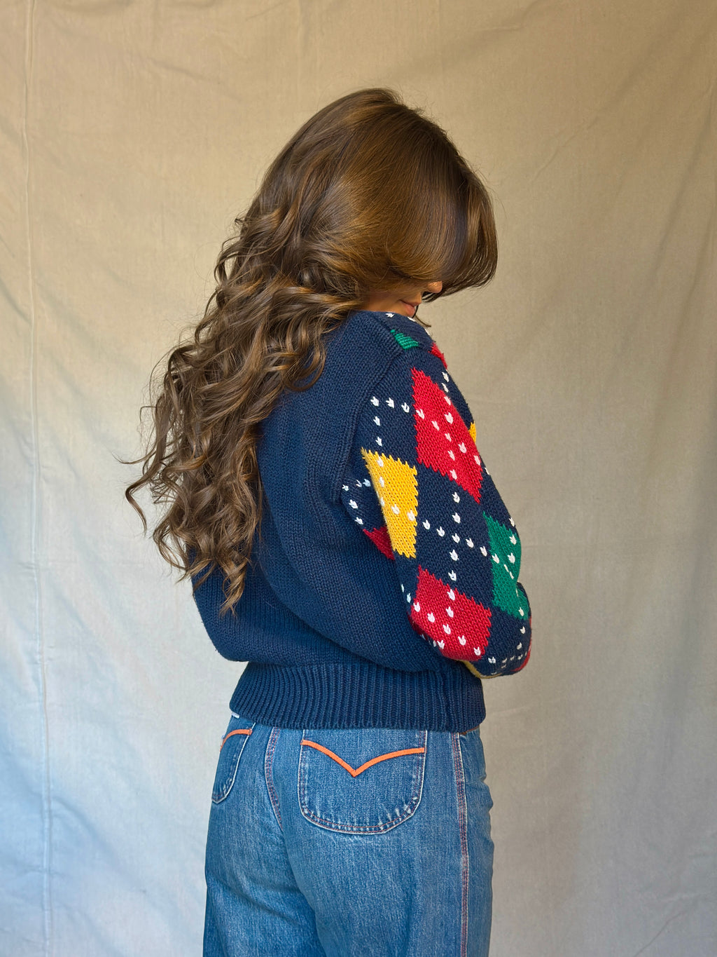 80s Chunky Blue Argyle Sweater