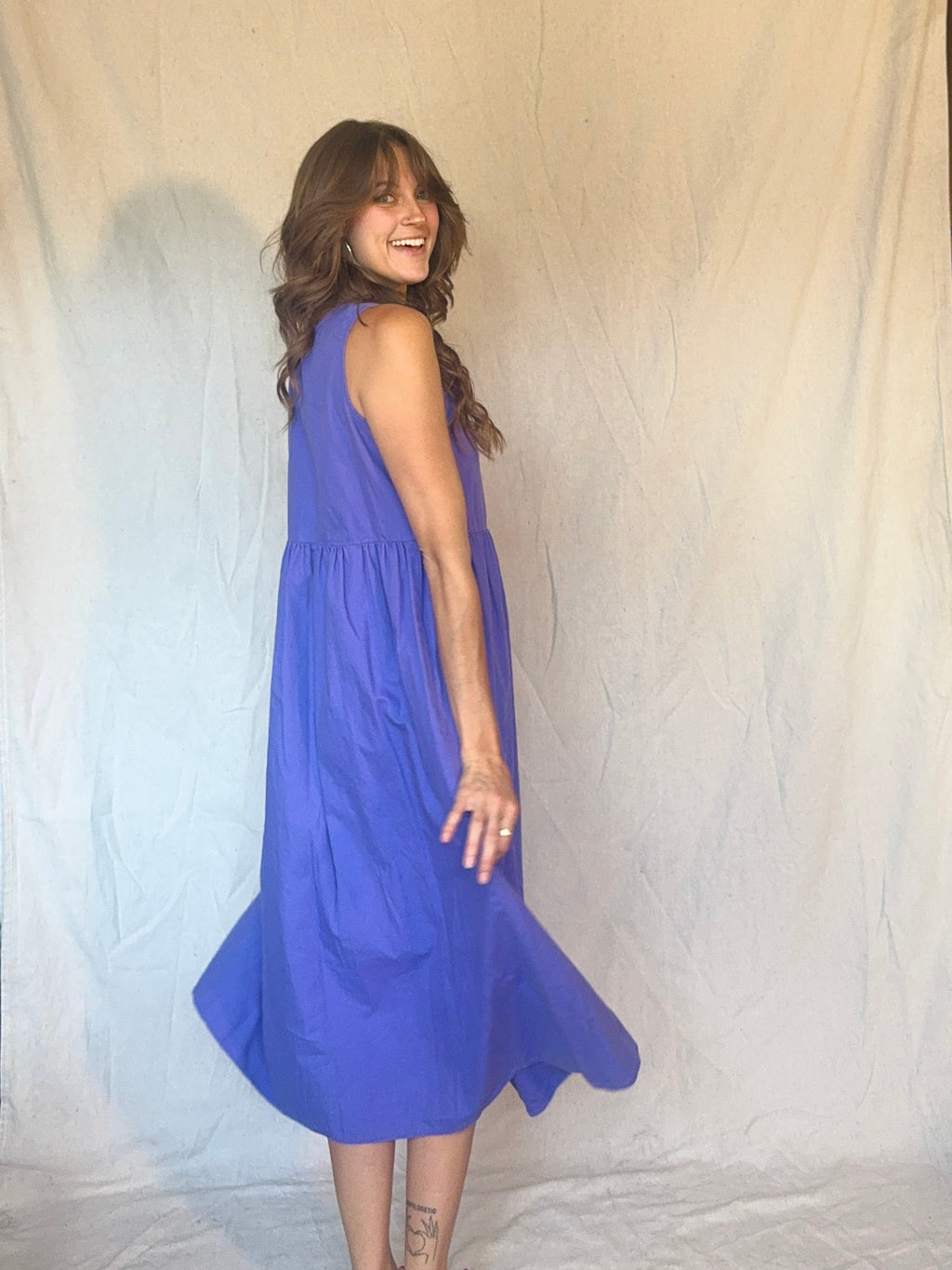 80s Periwinkle Purple Cotton Button Up Pinafore Jumper Dress