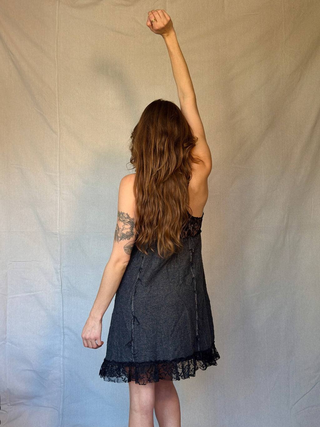 Vintage Free People Black Lace Mini Babydoll Dress