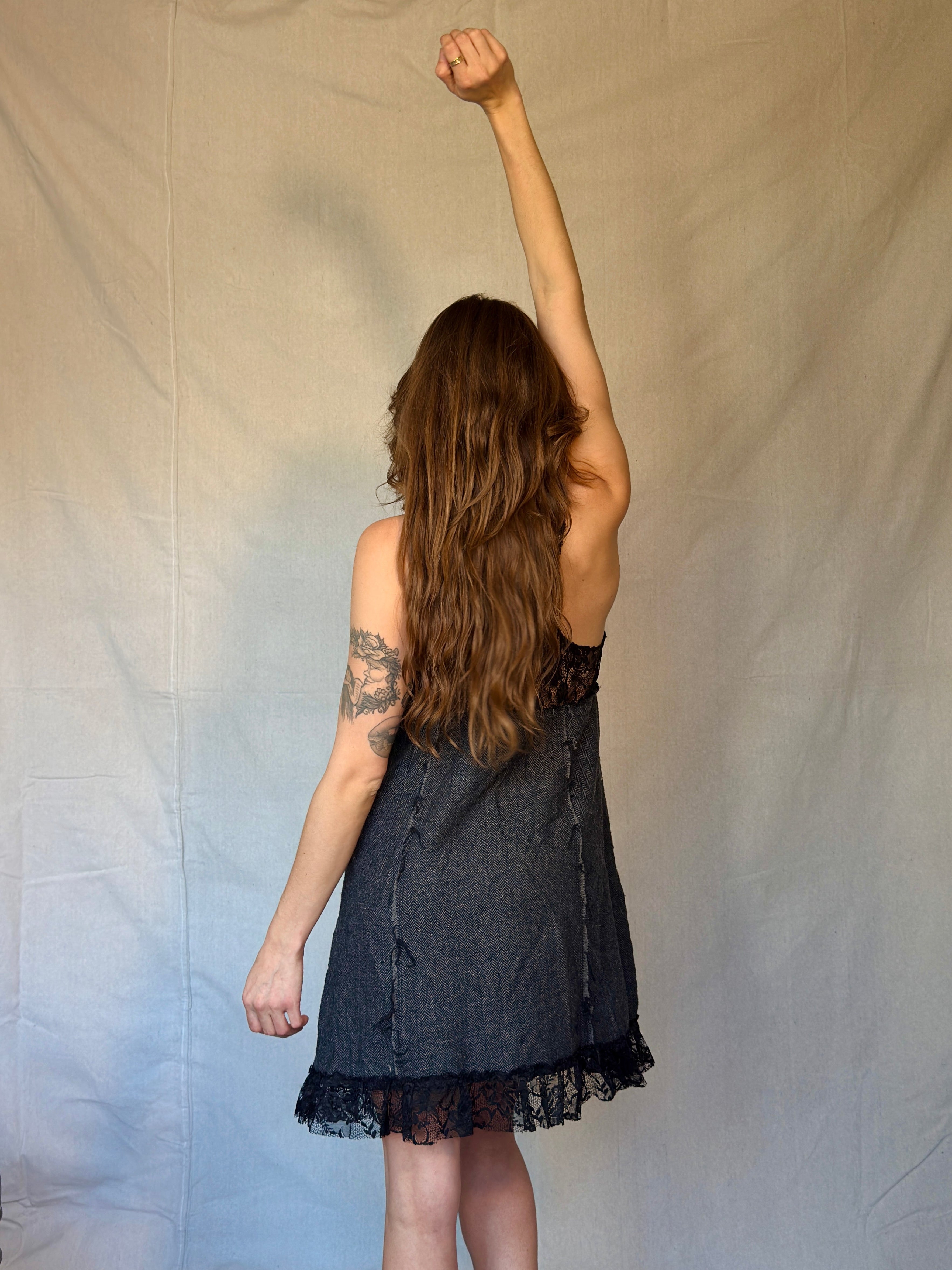 Vintage Free People Black Lace Mini Babydoll Dress