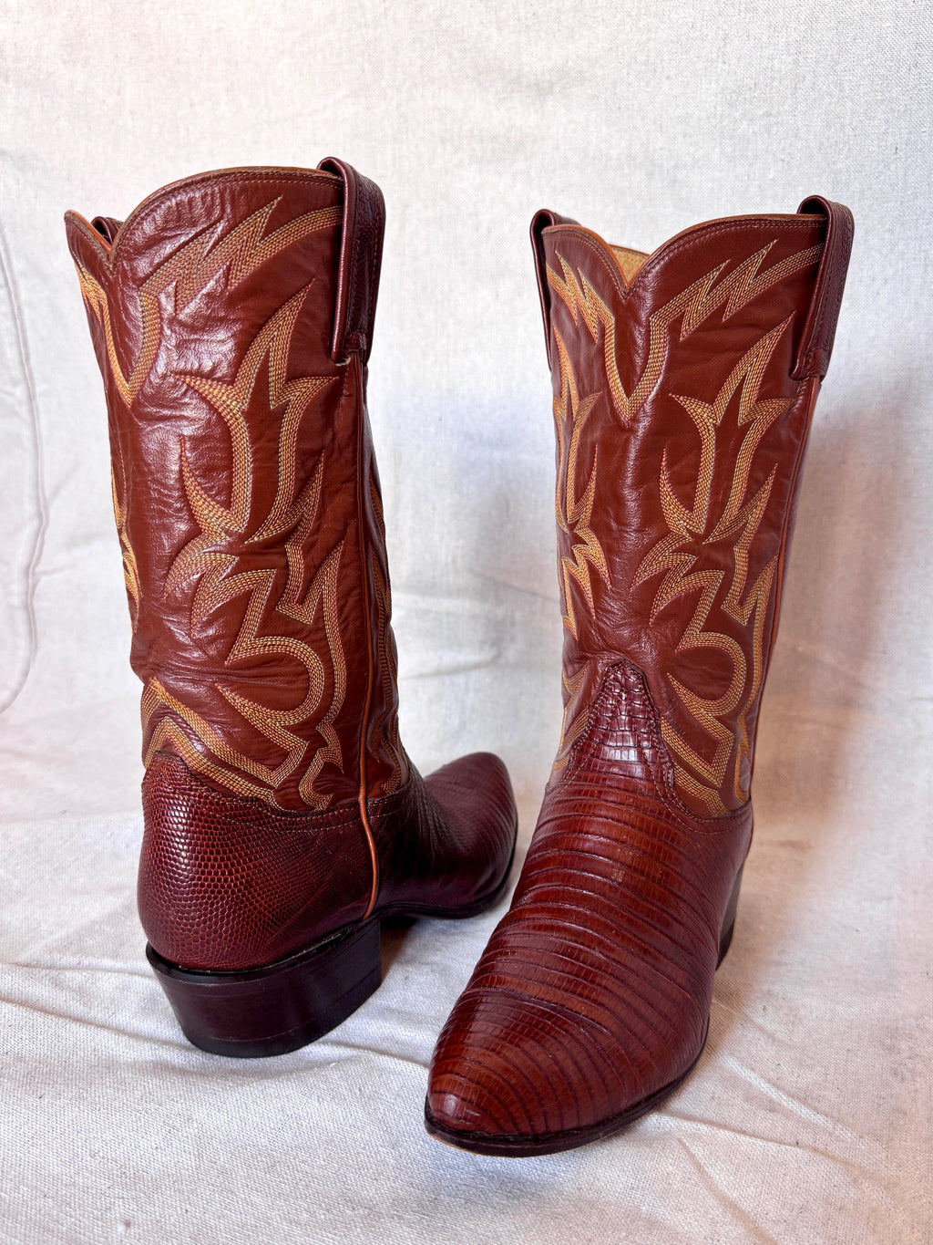 Vintage Brown Lizard Leather Stitched Tony Lama Cowboy Boots