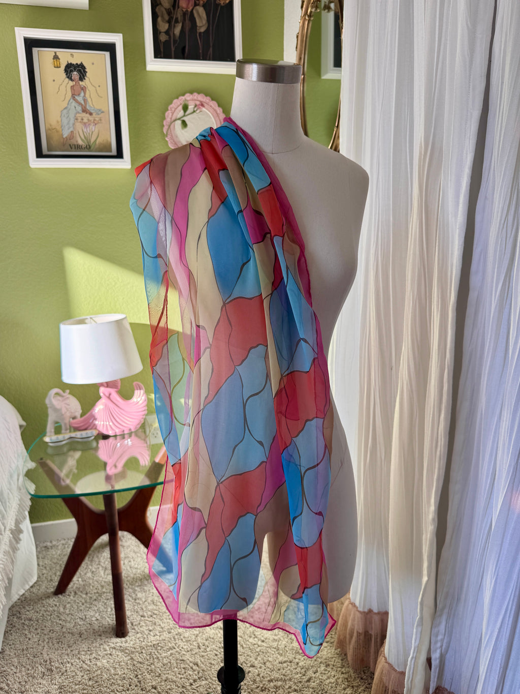 Abstract Spring Print Sheer Scarf (Modern)