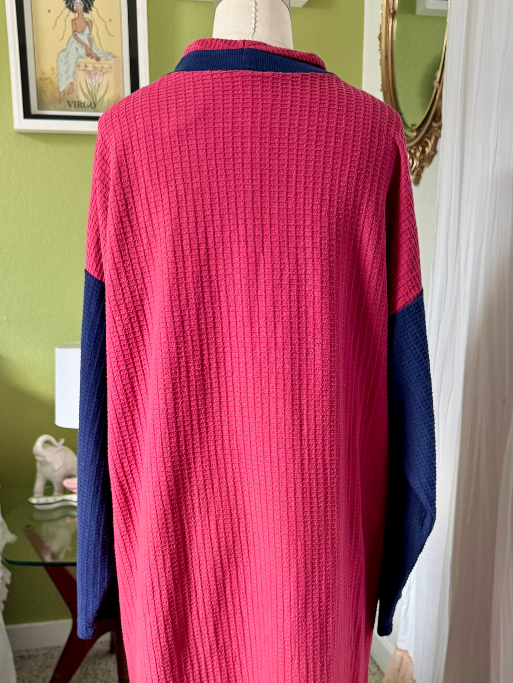 80s Red & Navy 'Got Coffee’ Moose Waffled Raglan Sleep Tee Dress