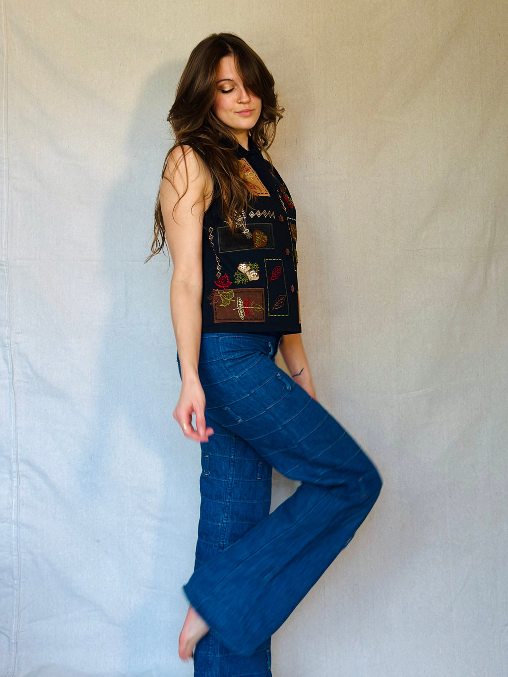 90s Black Fall Patchwork Vest