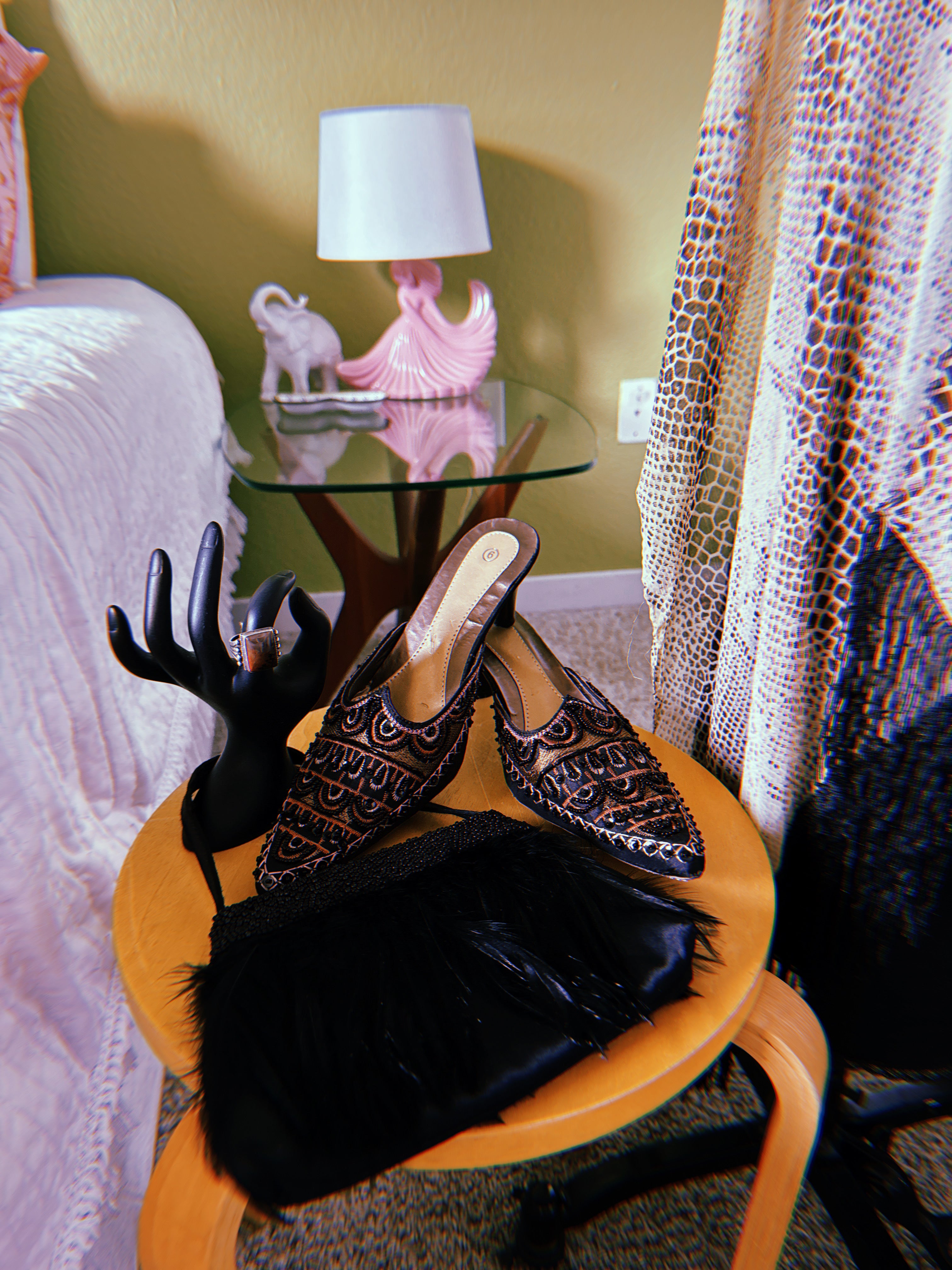 90s Black Beaded Feather Evening Handbag